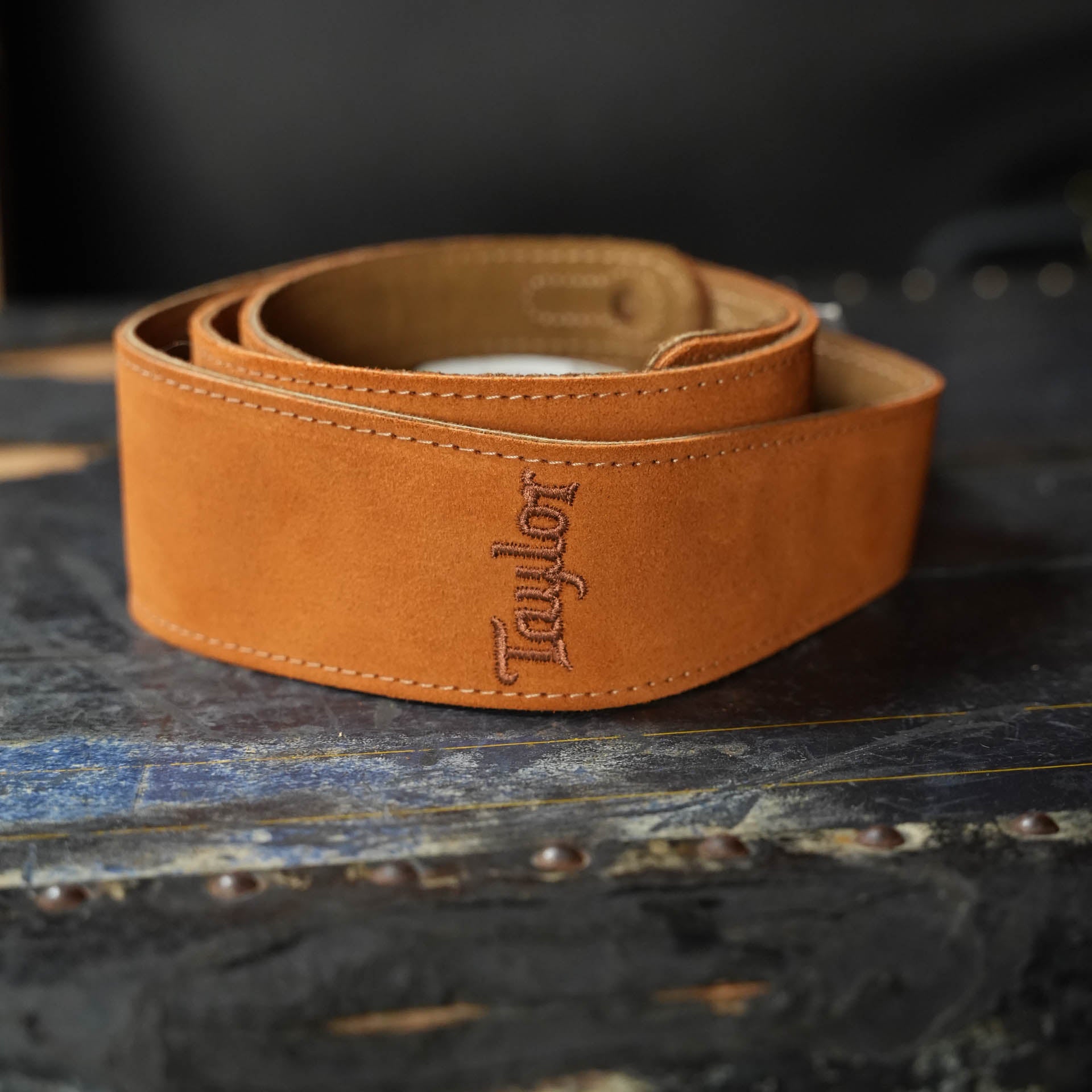 Taylor 2.5" Embroidered Suede Guitar Strap, Honey Gold
