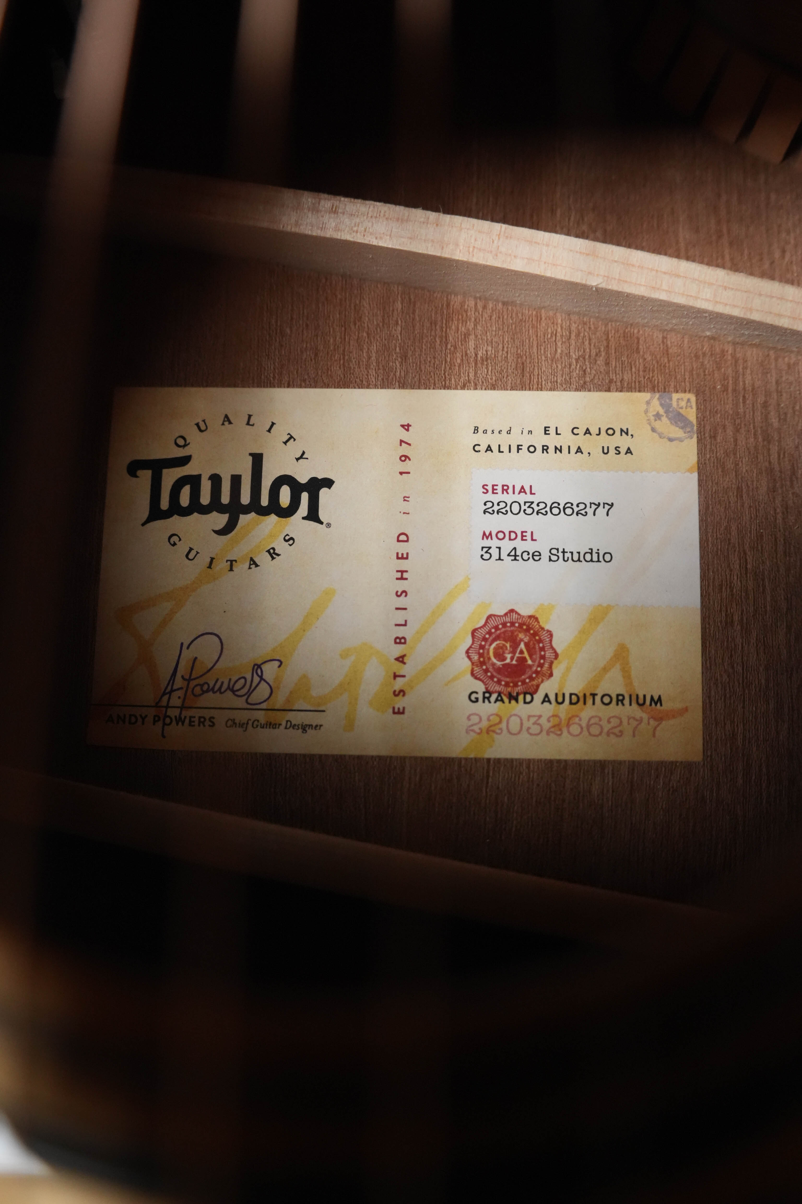 Taylor 314ce Studio Grand Auditorium Acoustic-Electric #6277