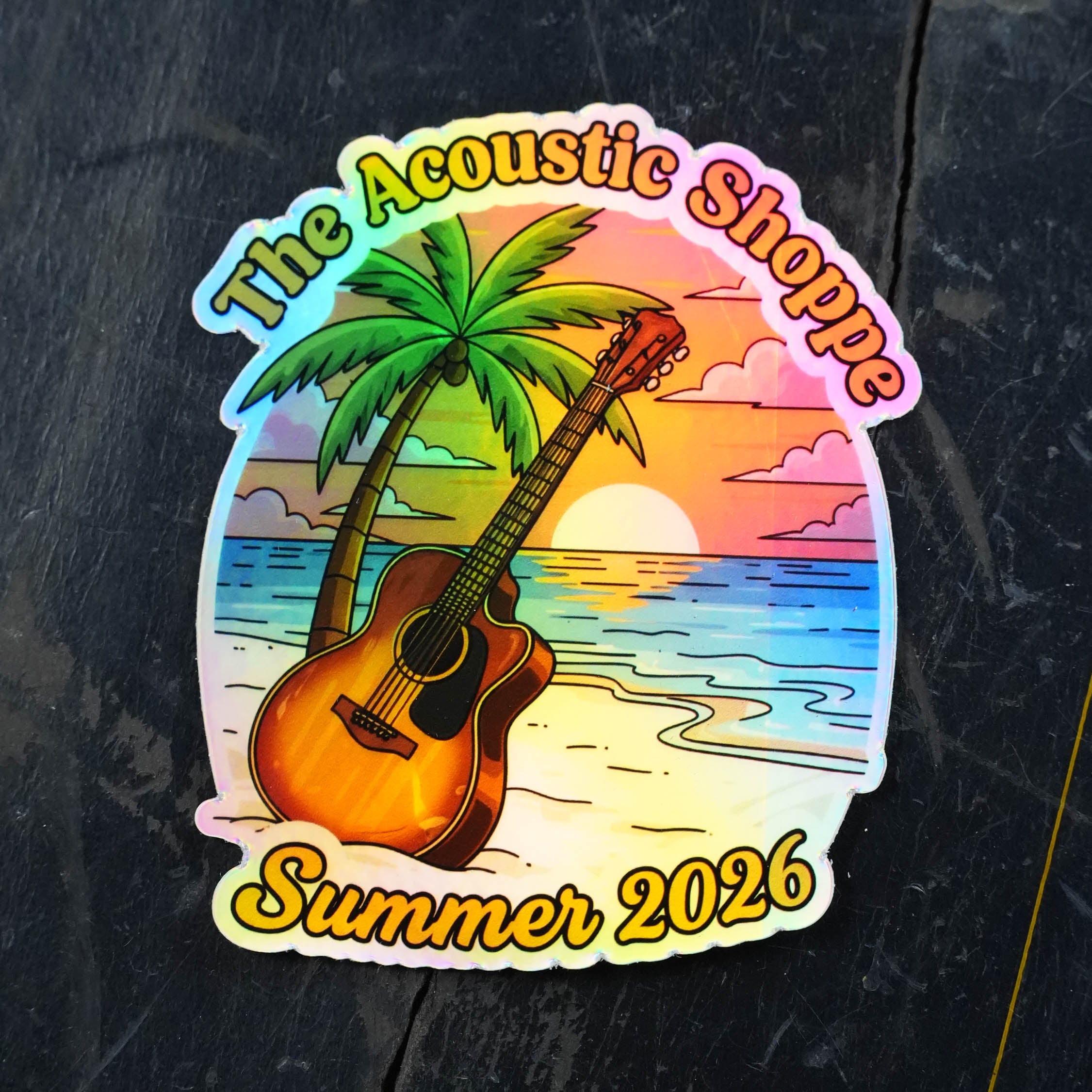 The Acoustic Shoppe Summer 2026 Guitar Beach Holographic Sticker