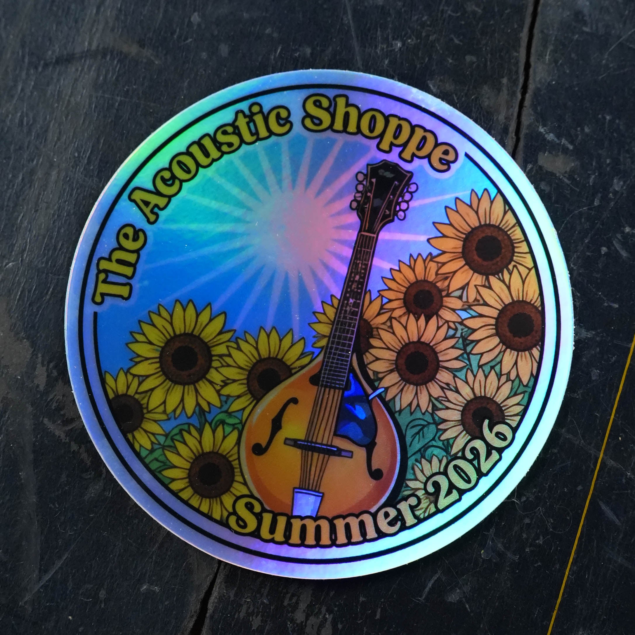 The Acoustic Shoppe Summer 2026 Mandolin Sunflower Holographic Sticker
