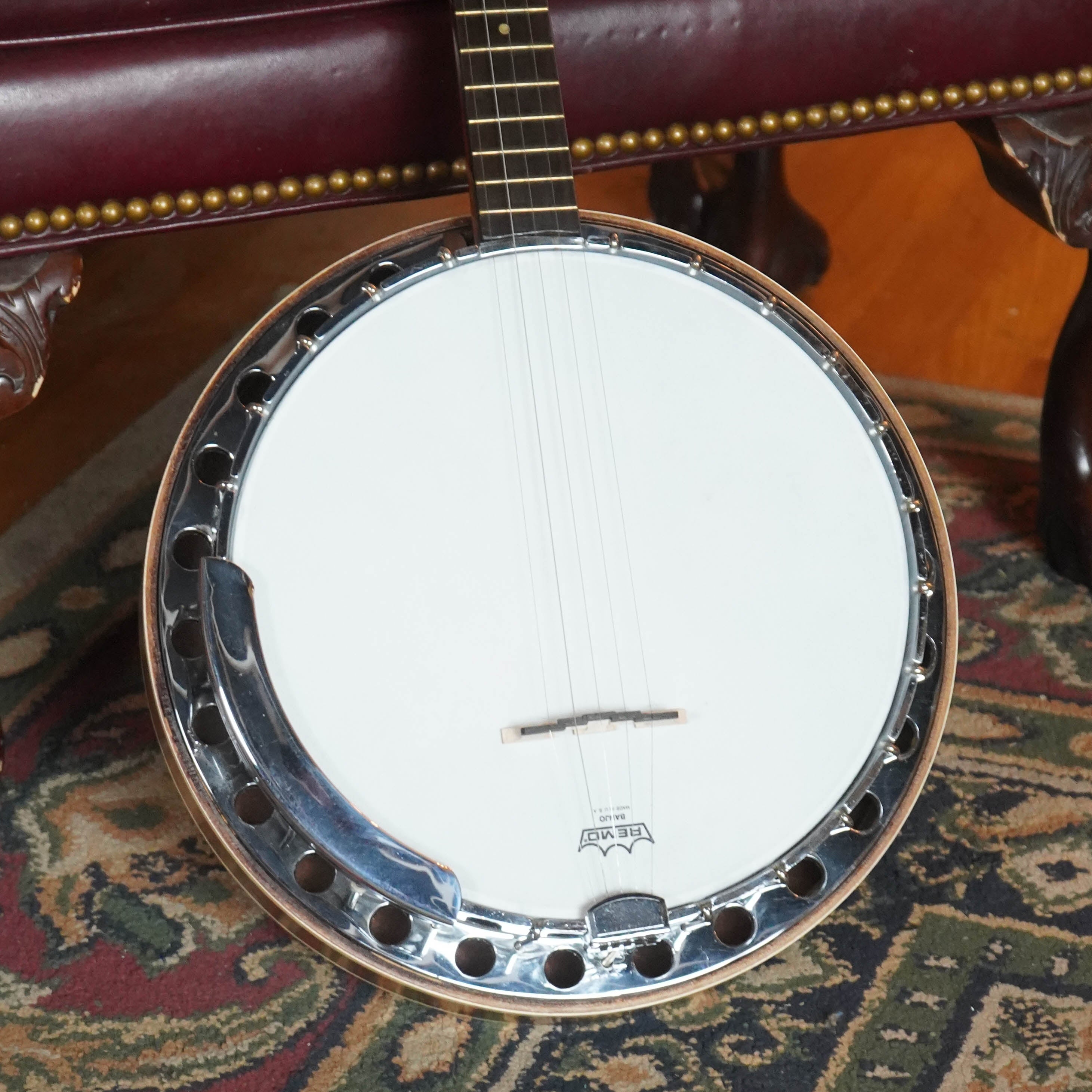 (Used) 1970s Unbranded Aluminum Rim Tenor Banjo with Decorative Inlayed Resonator