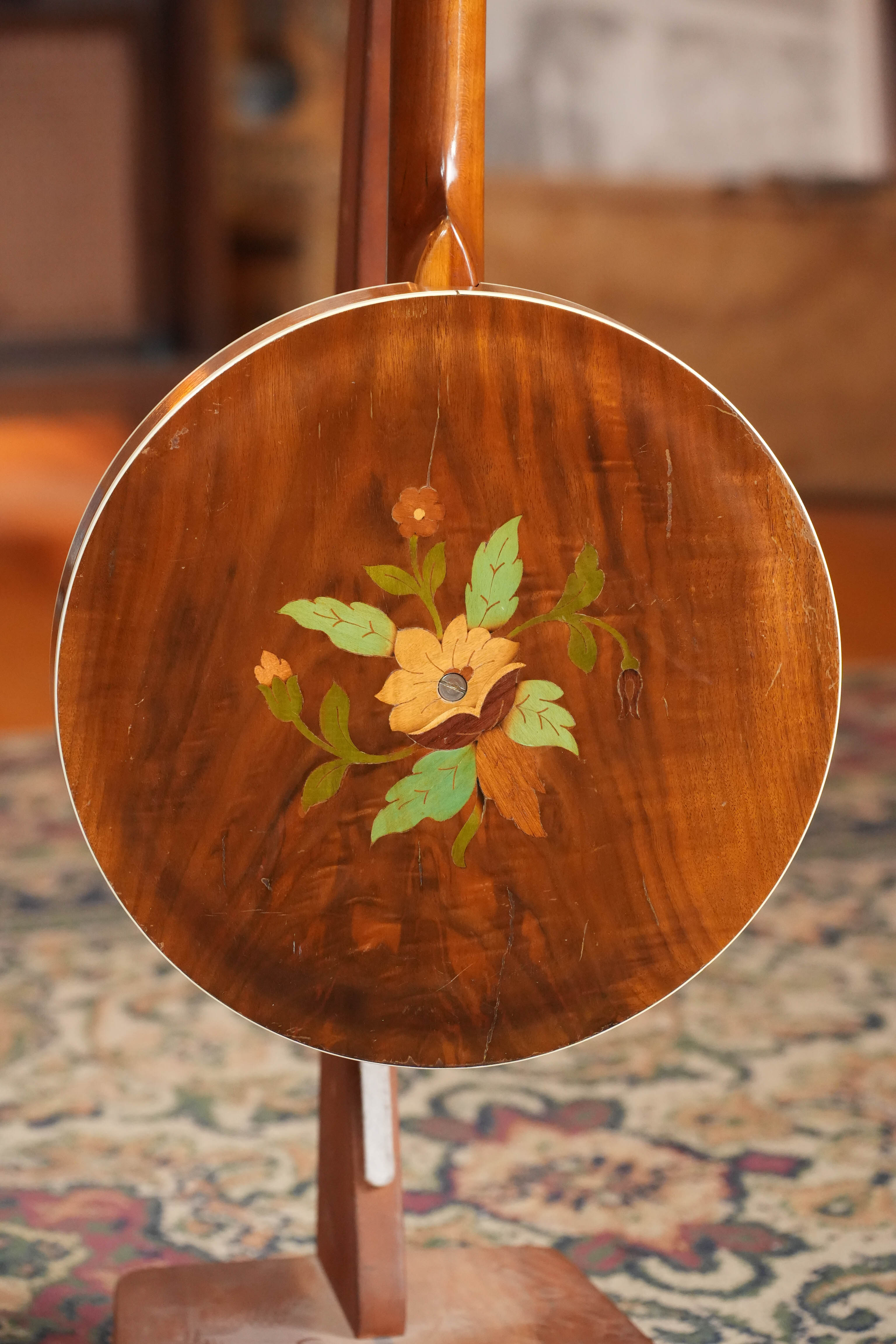 (Used) 1970s Unbranded Aluminum Rim Tenor Banjo with Decorative Inlayed Resonator