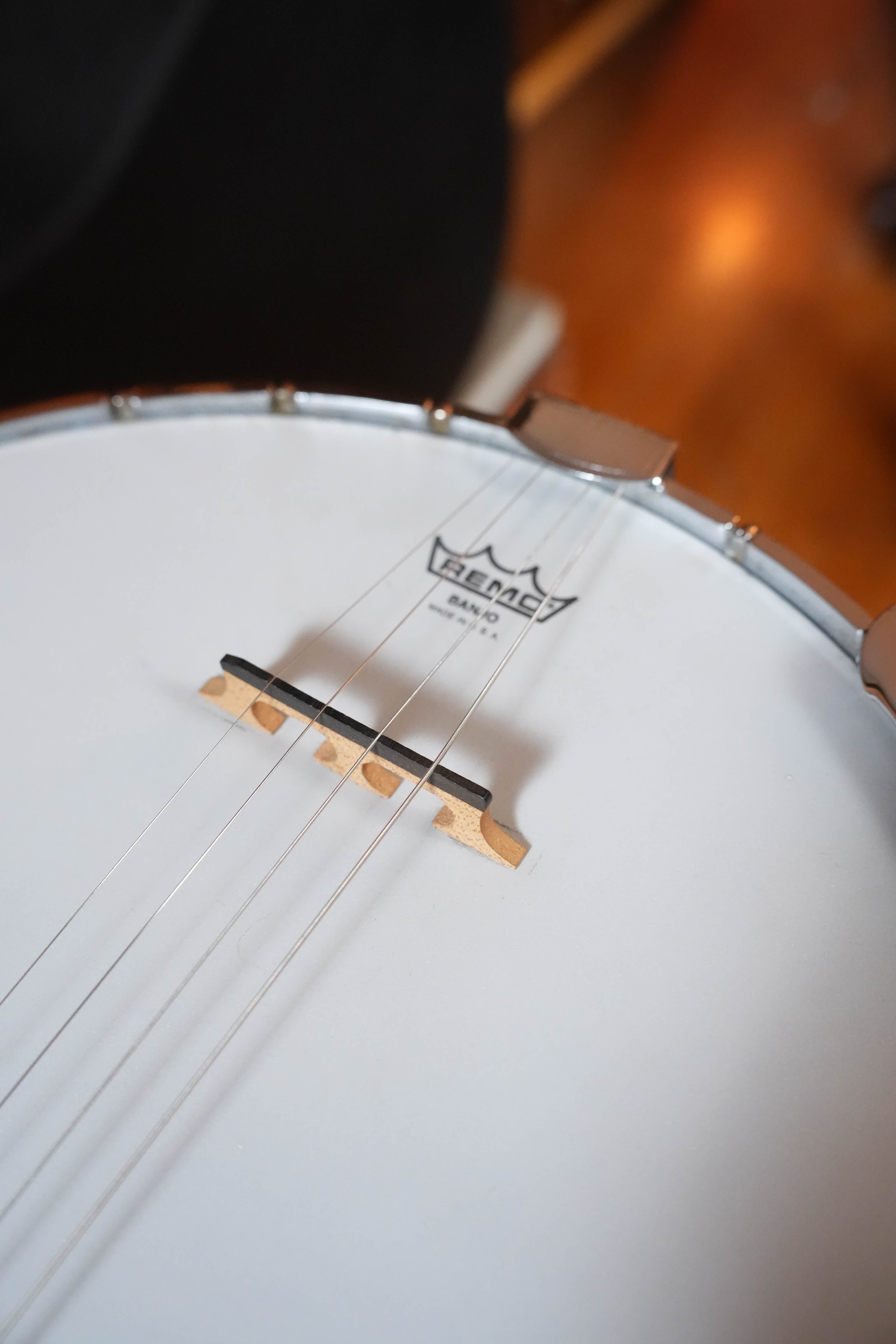 (Used) 1970s Unbranded Aluminum Rim Tenor Banjo with Decorative Inlayed Resonator