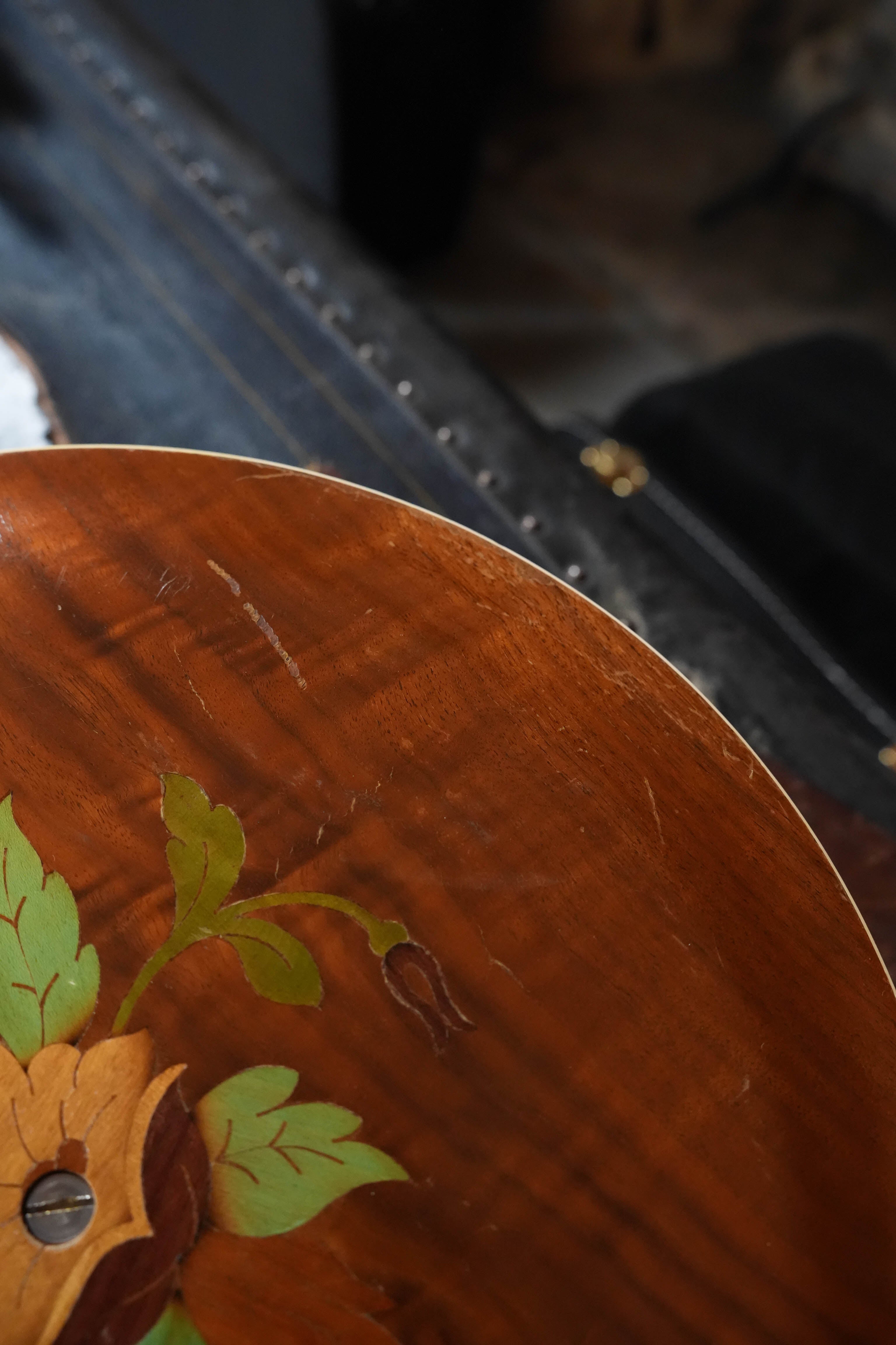 (Used) 1970s Unbranded Aluminum Rim Tenor Banjo with Decorative Inlayed Resonator