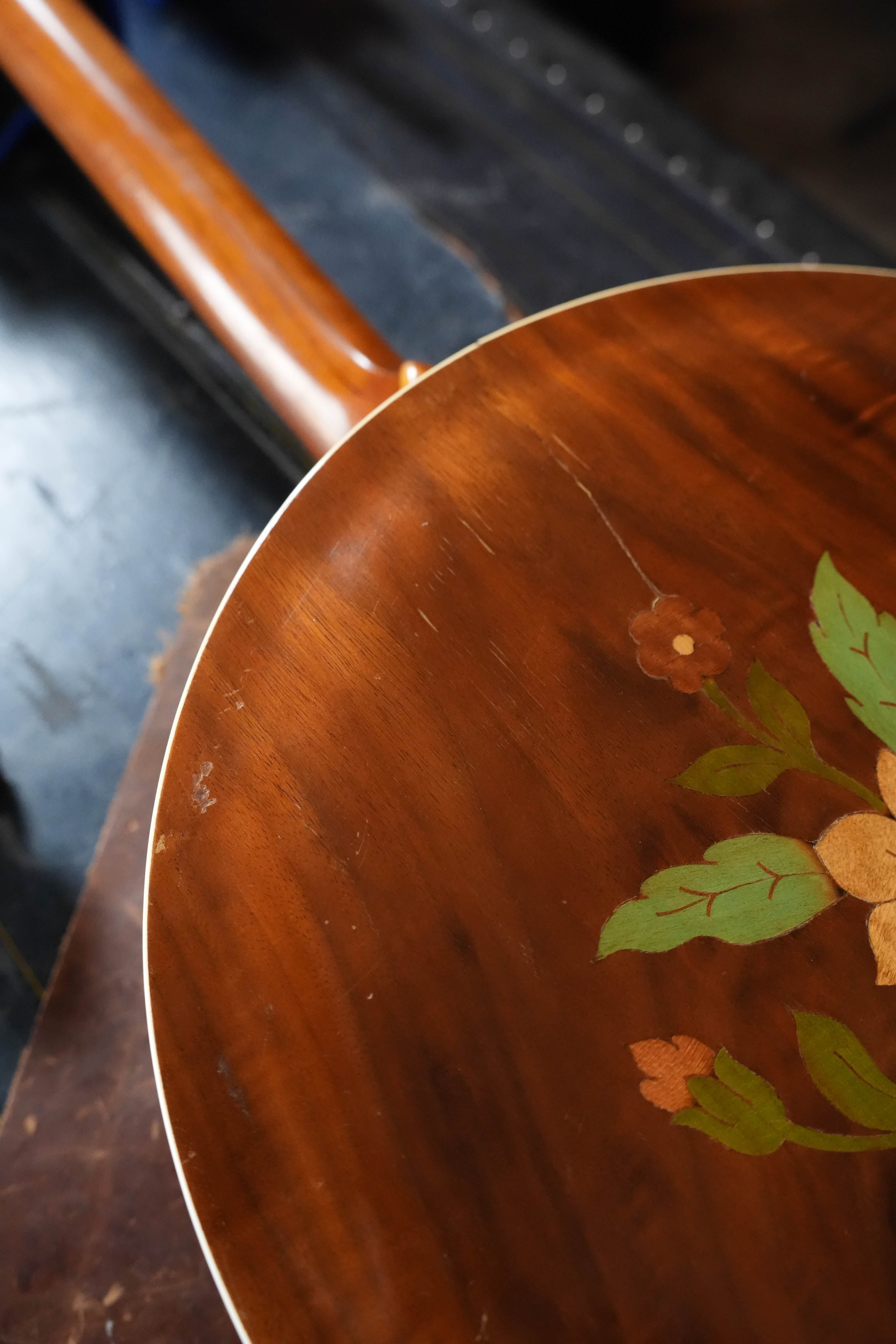 (Used) 1970s Unbranded Aluminum Rim Tenor Banjo with Decorative Inlayed Resonator