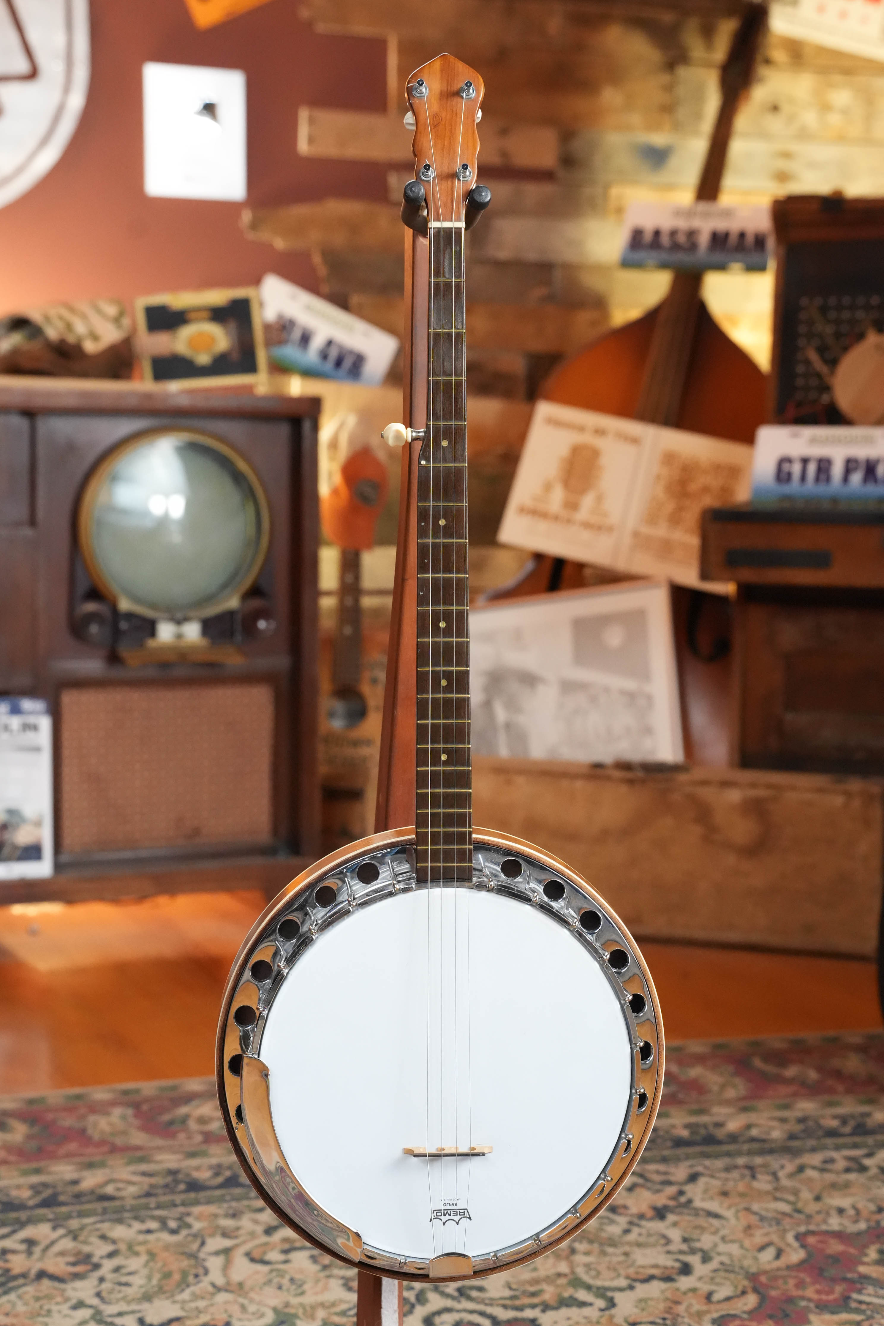 (Used) 1970s Unbranded Aluminum Rim Tenor Banjo with Decorative Inlayed Resonator