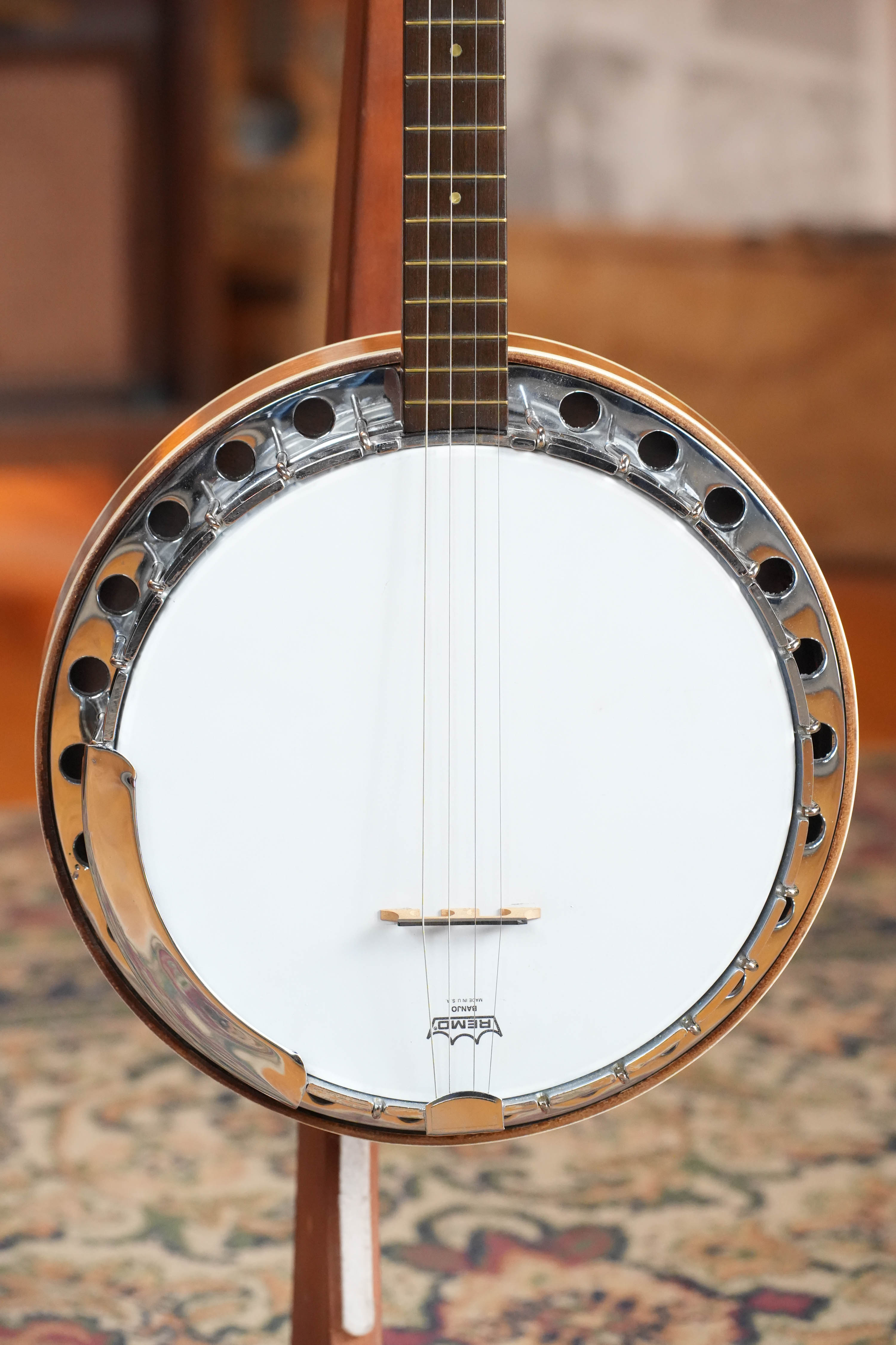 (Used) 1970s Unbranded Aluminum Rim Tenor Banjo with Decorative Inlayed Resonator