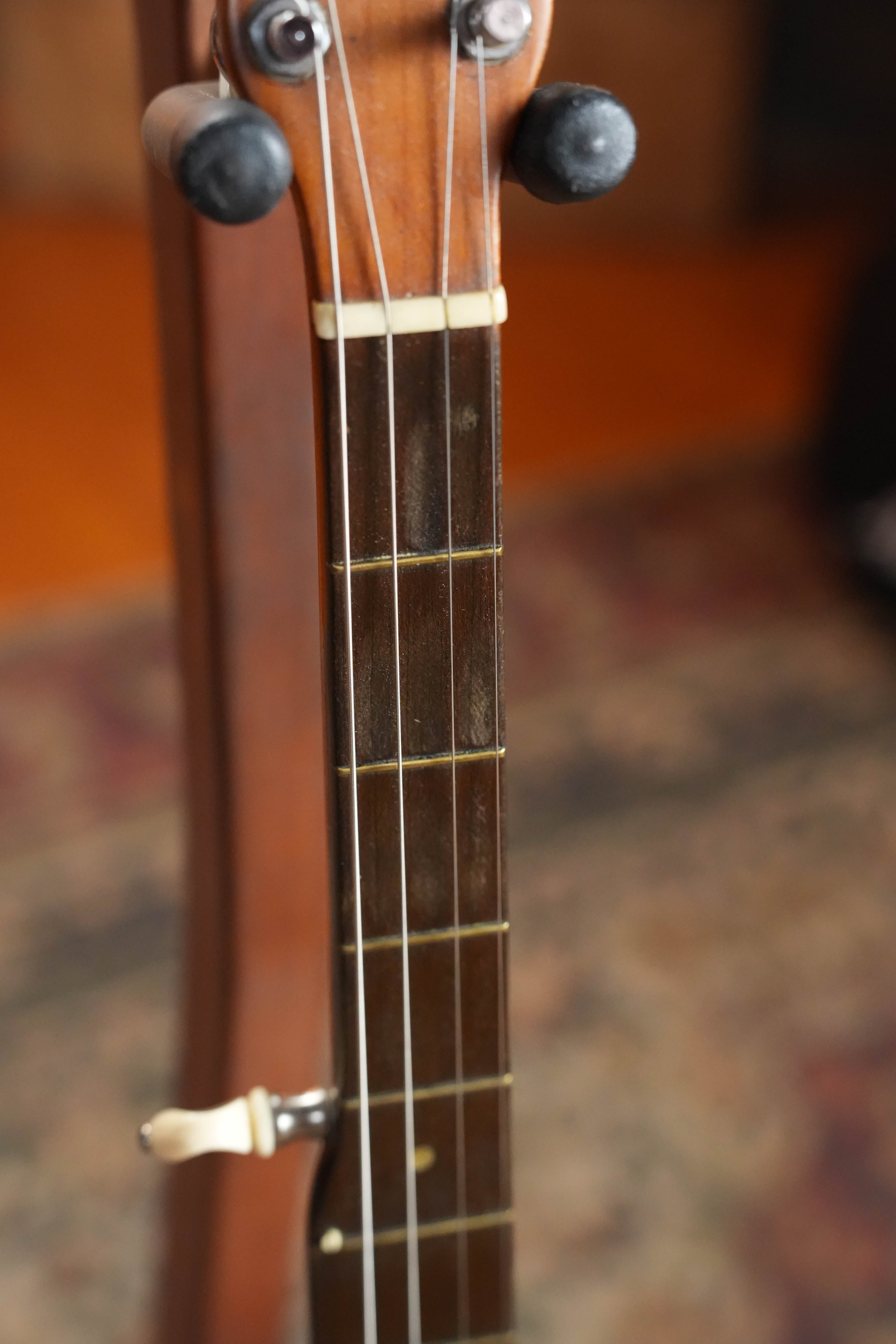 (Used) 1970s Unbranded Aluminum Rim Tenor Banjo with Decorative Inlayed Resonator