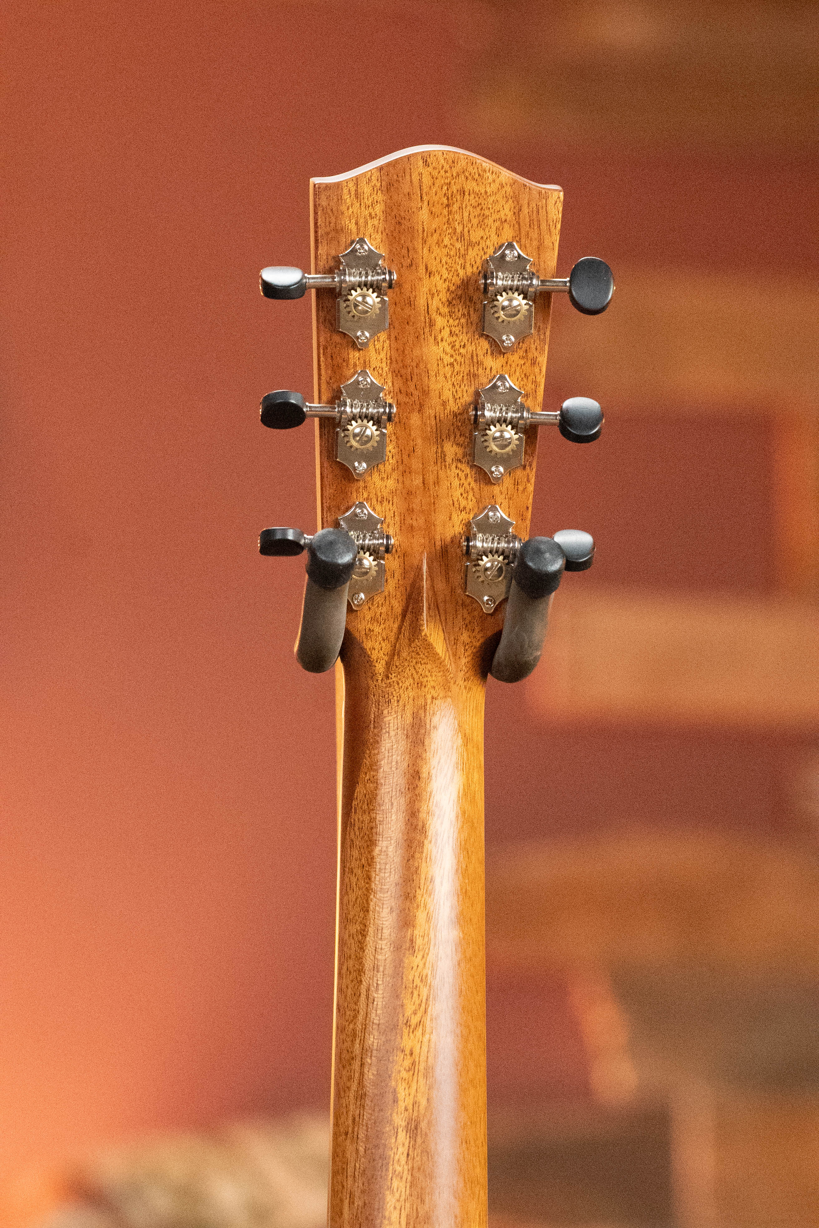 The neck of the (Used) 2025 Eastman L-OOSS-LTD-KOA Limited Edition Luthier Series All Koa Acoustic Guitar #9075 by Eastman Guitars ensures smooth playability and highlights expert craftsmanship in this solid koa instrument.