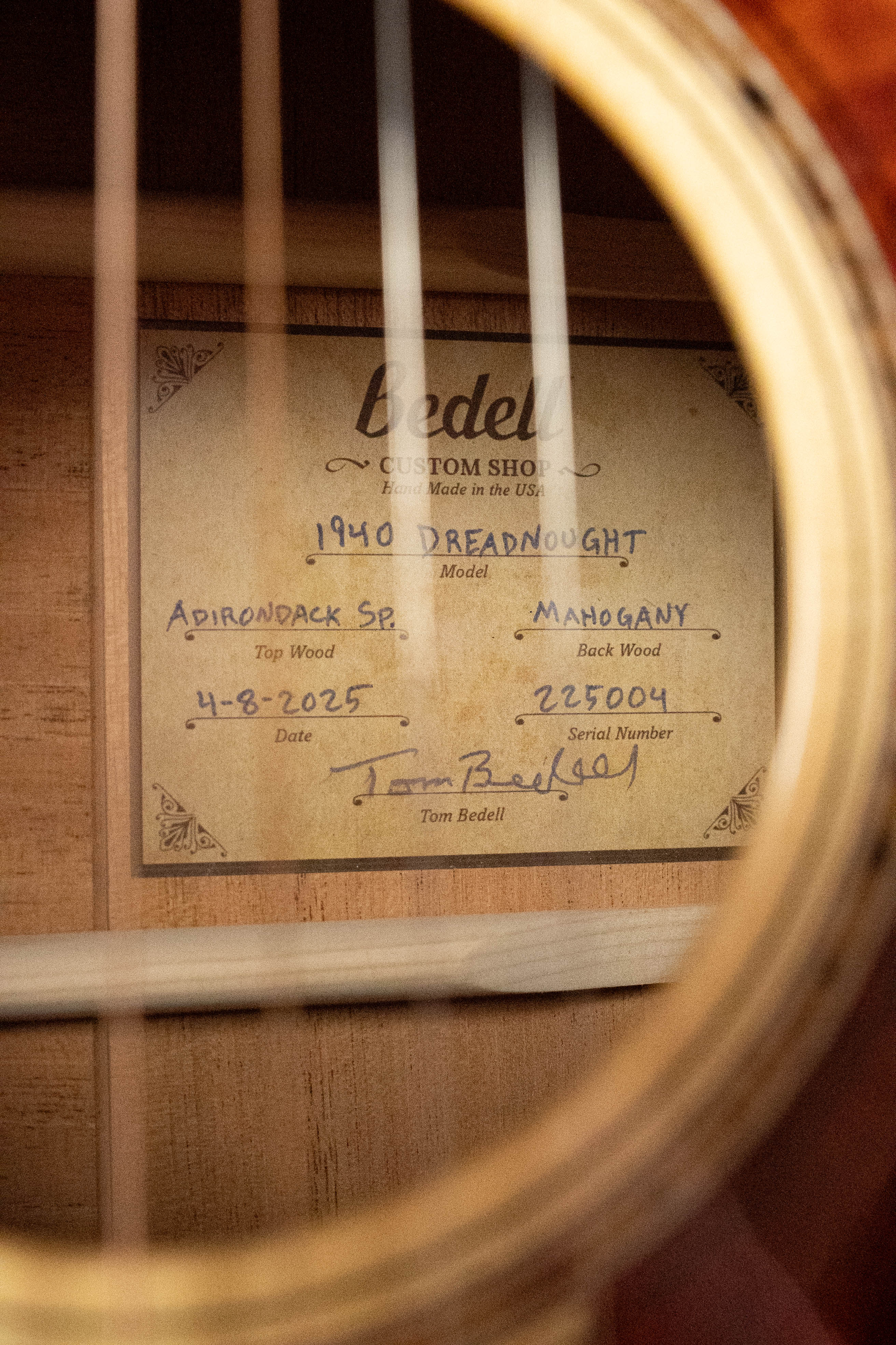 *Dread-Not Certified Used* Bedell 1940 Adirondack/Mahogany Dreadnought Guitar w/Pickup #5004