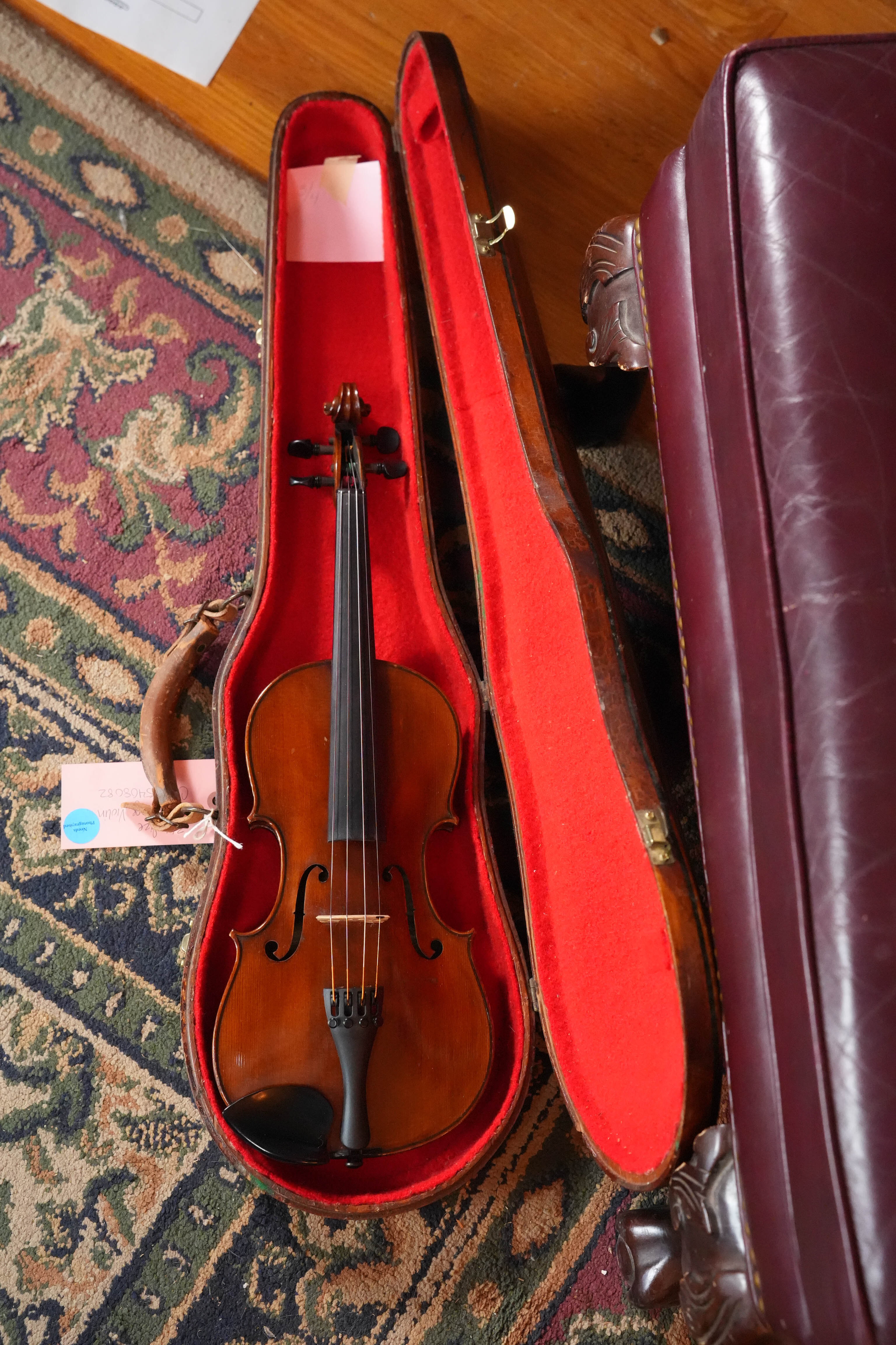 (Used) Vintage 3/4 Size Student Violin w/ Hand-Carved Wooden Case