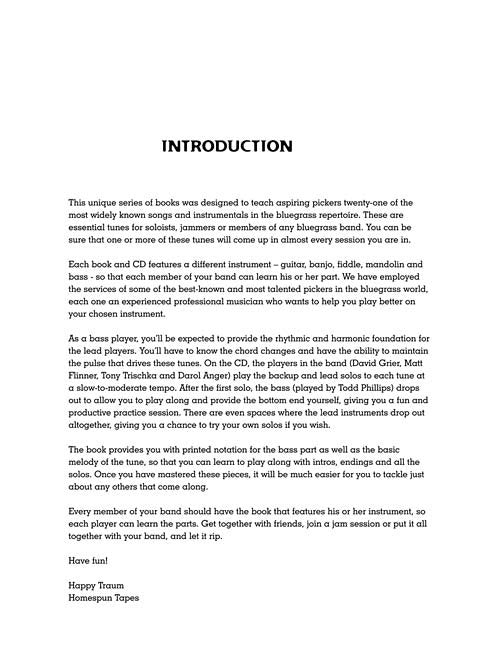 The “Introduction” page presents All Star Bluegrass Jam Along Bass (HL00641947) by Hal Leonard Corp., a book that teaches bluegrass bass with techniques, transcriptions, and jam track CDs—making learning music enjoyable.