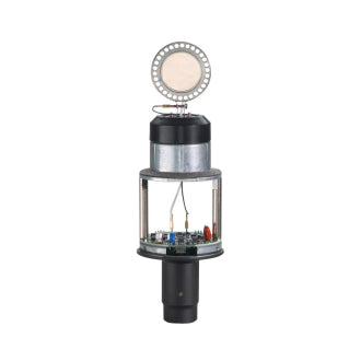 The Audio-Technica Cardioid Condenser Mic (AT4040) is pictured with its metal grille removed, exposing the inner diaphragm and electronic circuitry, set against a white background.