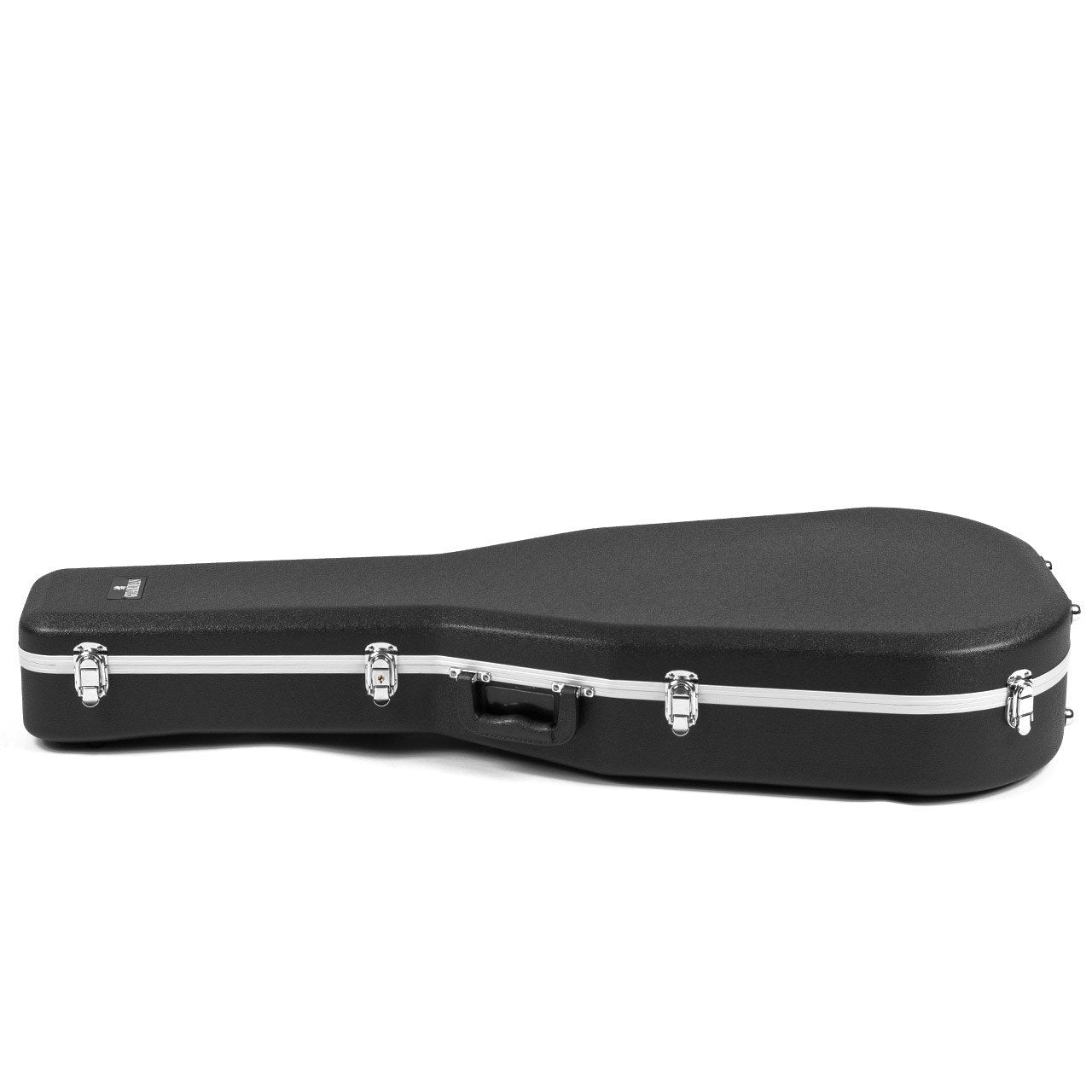 The Guardian CG-041-D ABS Case Dreadnought Guitar by Guardian, featuring a black finish, silver latches, and a handle, lies flat on a white background—an essential accessory for your acoustic guitar.