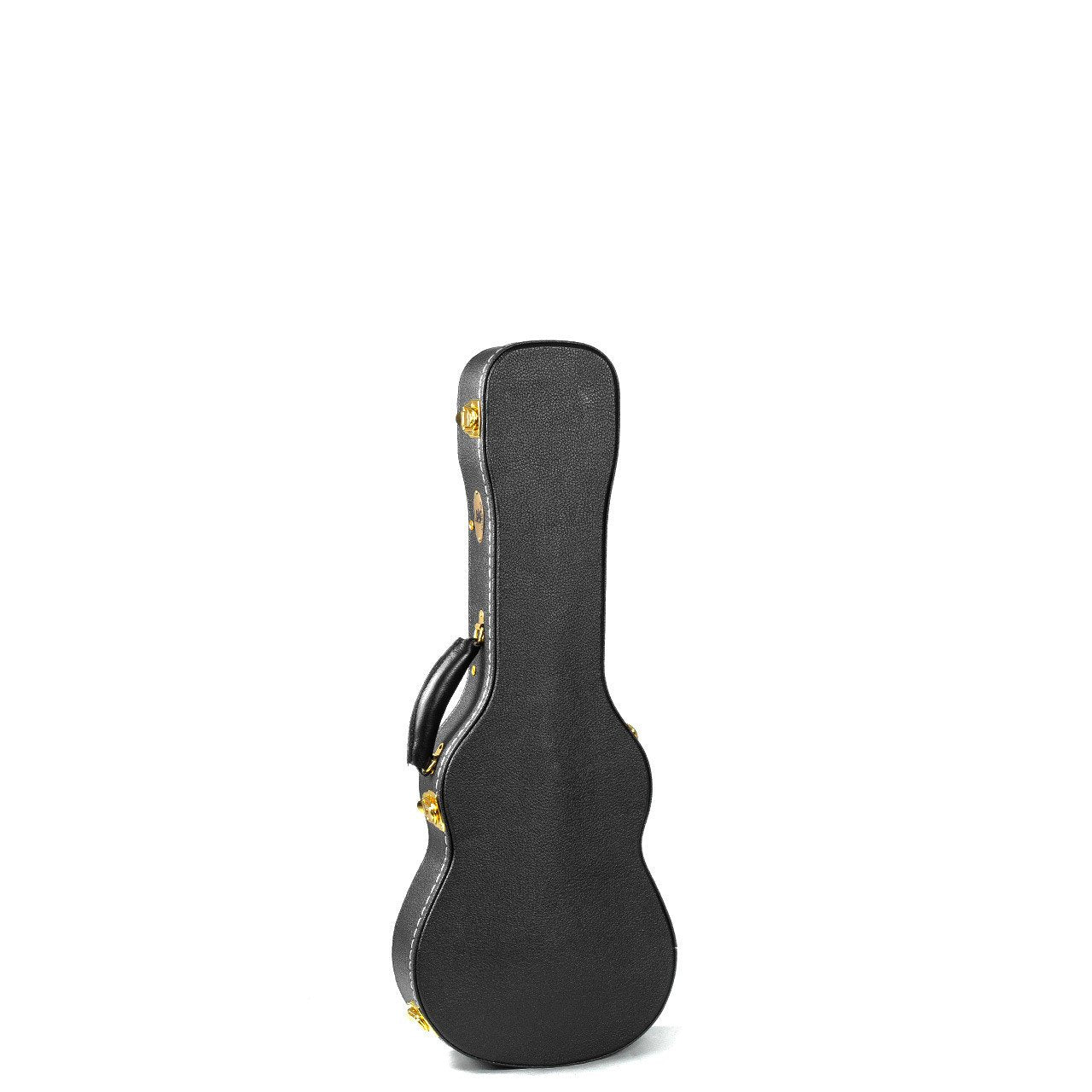 The Guardian CG-044-US Hardshell Case-Vintage Ukulele Soprano by Guardian stands upright with a handle and gold latches against a white background, delivering classic hard-shell protection for your soprano ukulele.