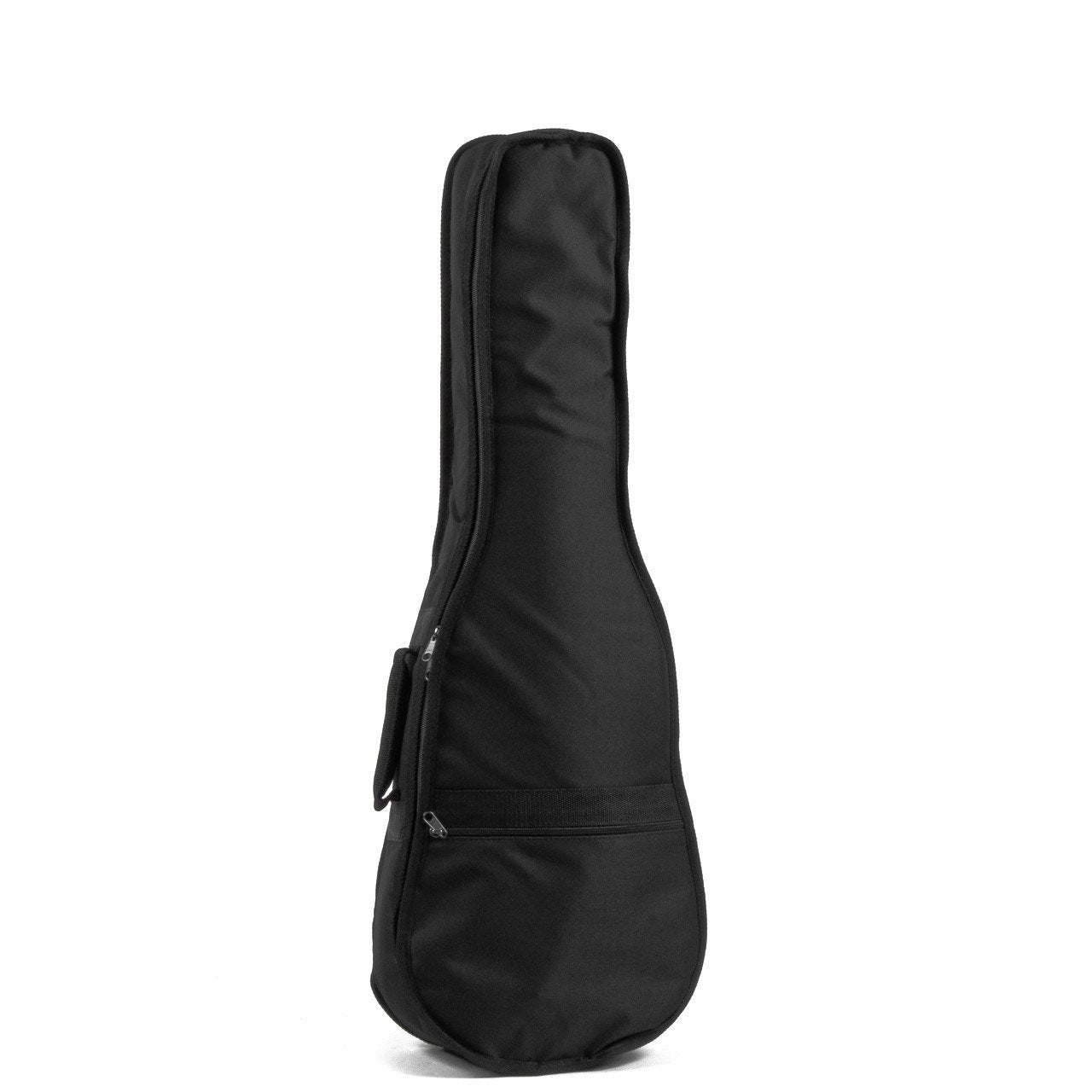 The Acoustic Shoppe Guardian CG-090-UB Baritone Ukulele Bag, in black with a zipper pocket and side handle, stands upright against a white background—perfect for carrying your baritone ukulele securely.