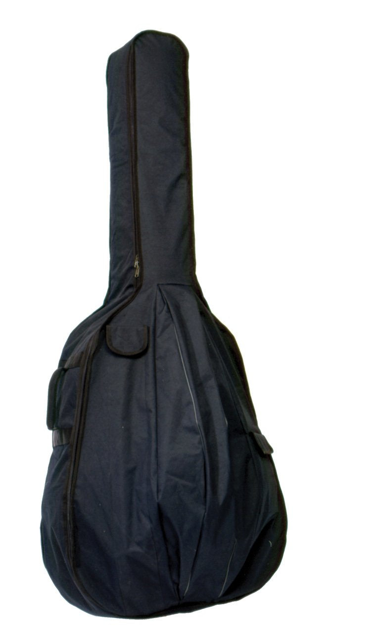 The Guardian Deluxe Bass Bag (CV-200-B) by Guardian is a black padded case made of sturdy 600 denier nylon, featuring a zipper, pockets, and handles for easy carrying. It stands upright against a white background.