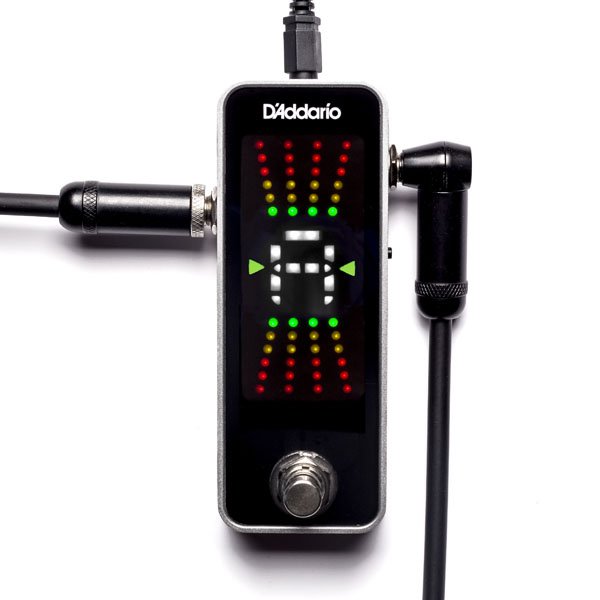 The D'Addario PW-CT-20 Pedal Tuner is a black chromatic pedal tuner with true-bypass wiring and a full-color vertical LED display.