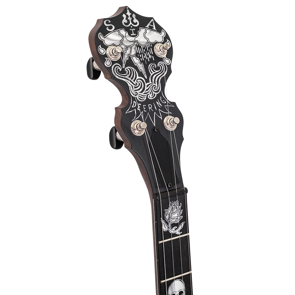 Deering Scott Avett Truth Signature Banjo - peghead and frets 1-3
