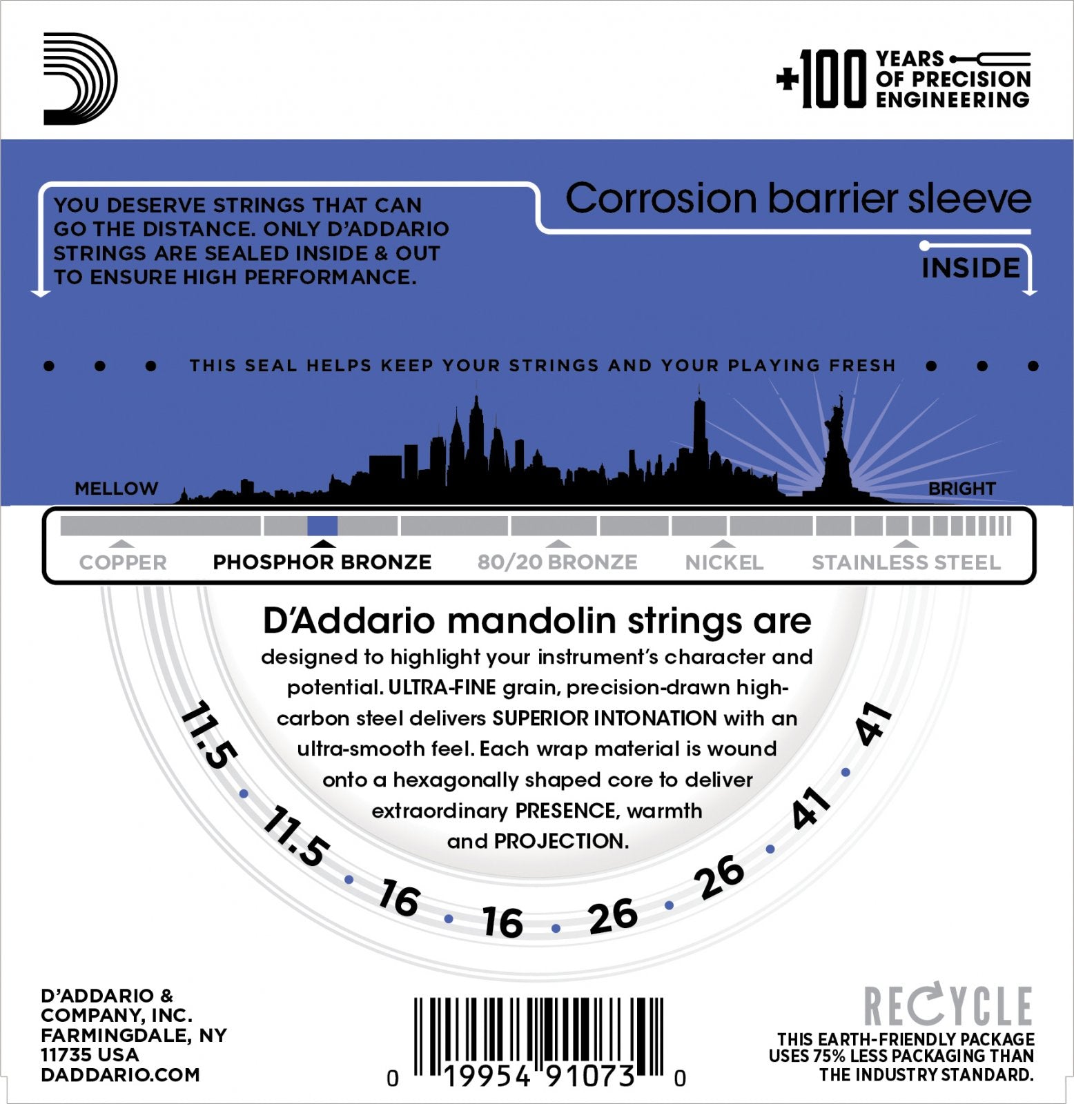 D'Addario EJ75 Mandolin Phosphor Bronze Med/Heavy 11.5-41