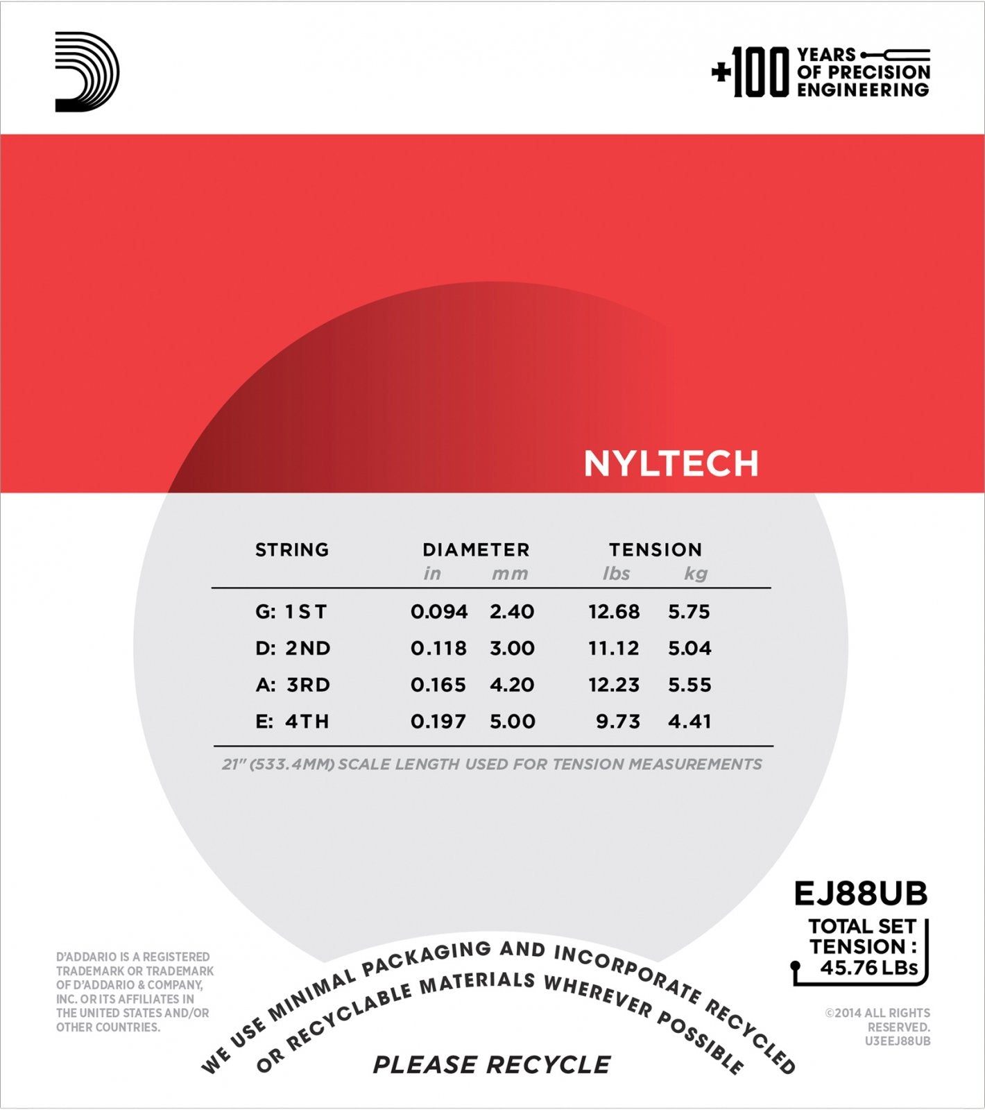 D'Addario EJ88UB Nyltech Ukulele Strings Bass