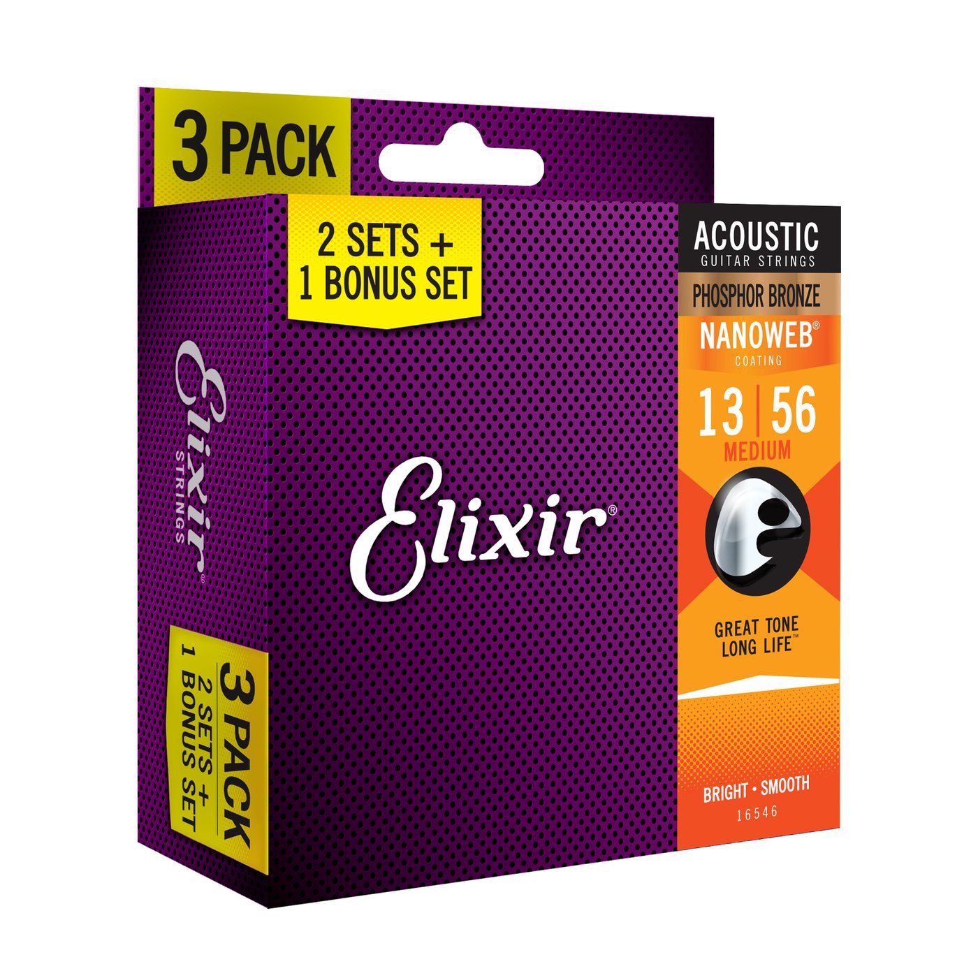 Elixir (3-Pack) Medium Nanoweb Phospher Bronze 13-56 (16546)