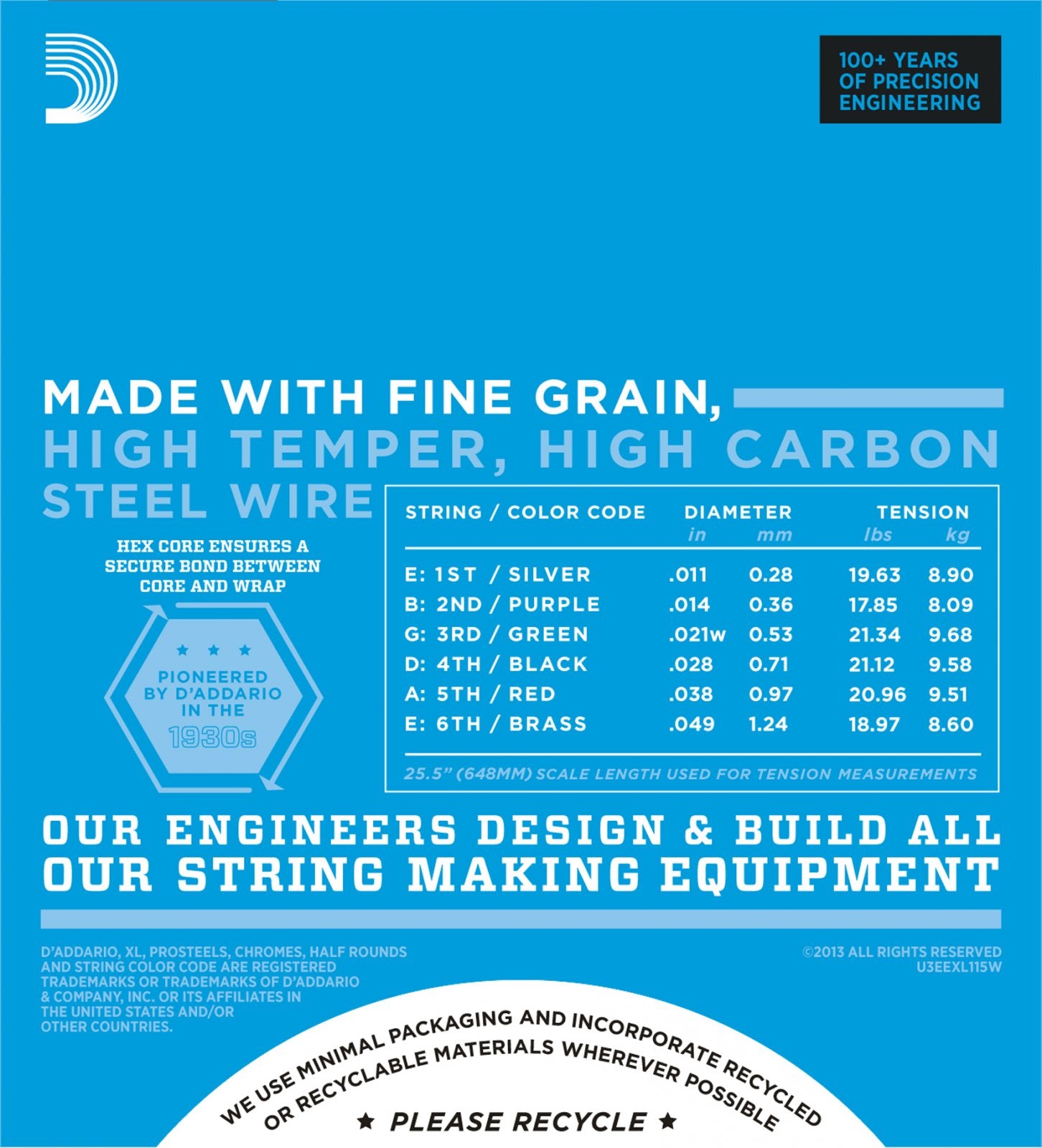 D'Addario EXL115W Nickel Wound Electric Guitar Strings Medium Wound 3rd 11-49