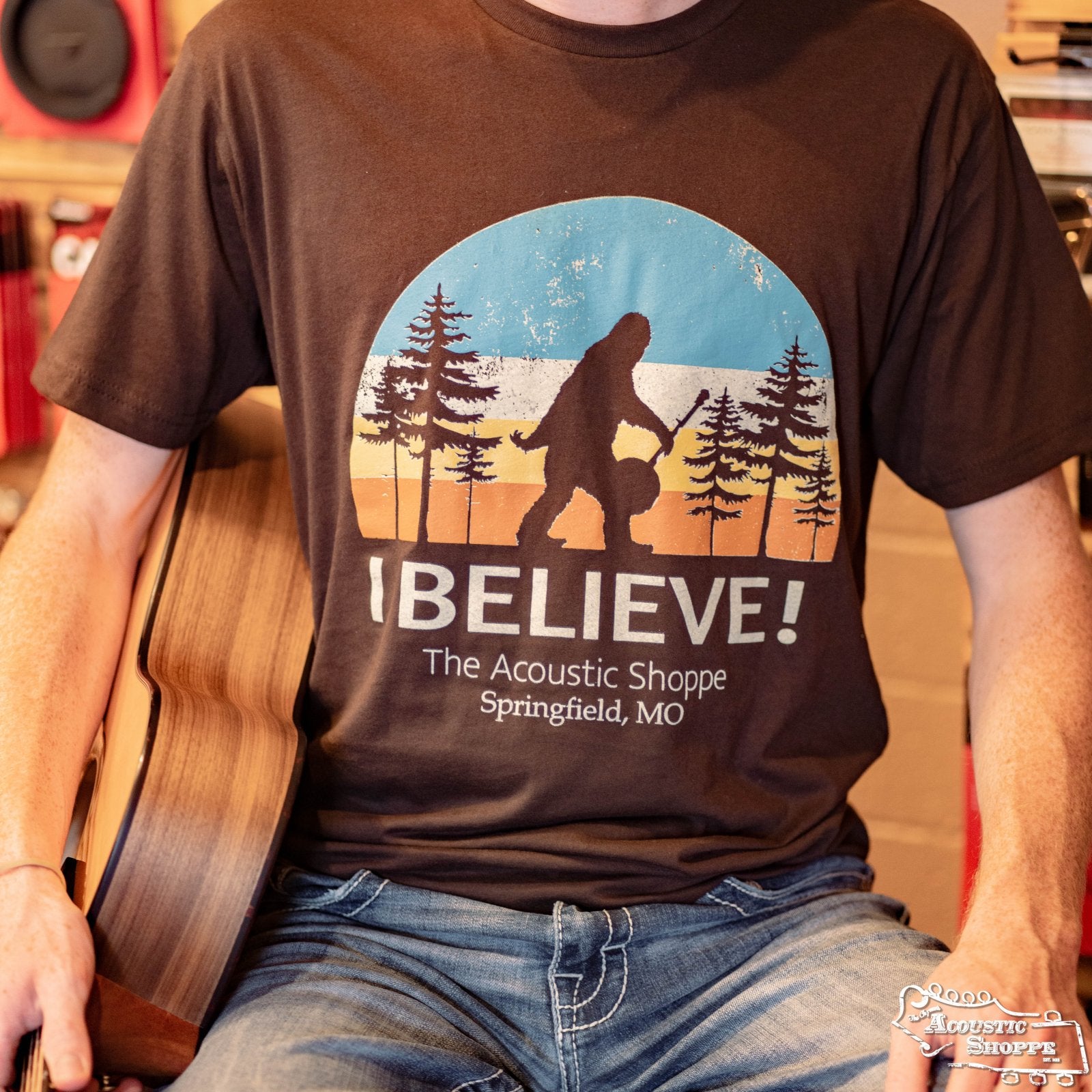 The Acoustic Shoppe "Bigfoot" Design T-Shirt (Brown)