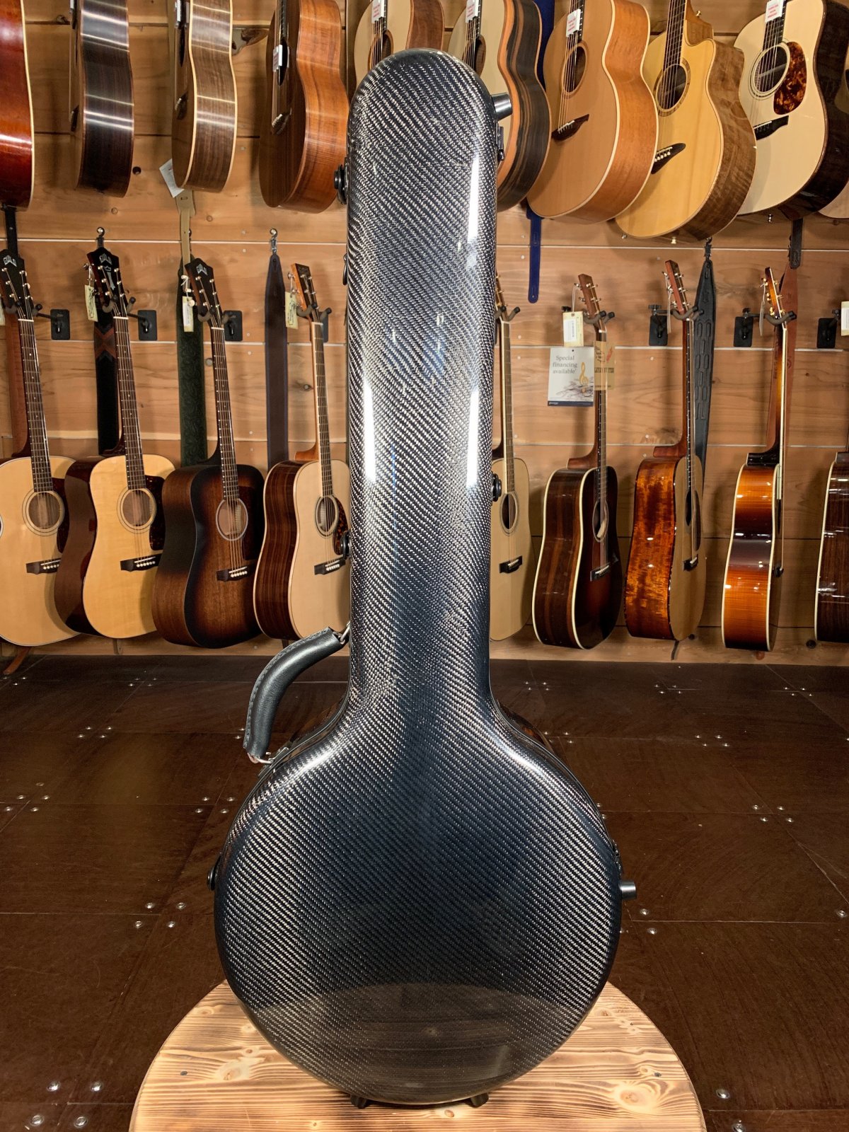 Hoffee Deluxe Carbon Fiber Banjo Case with Thinsulate Black Carbon w/ Green Interior
