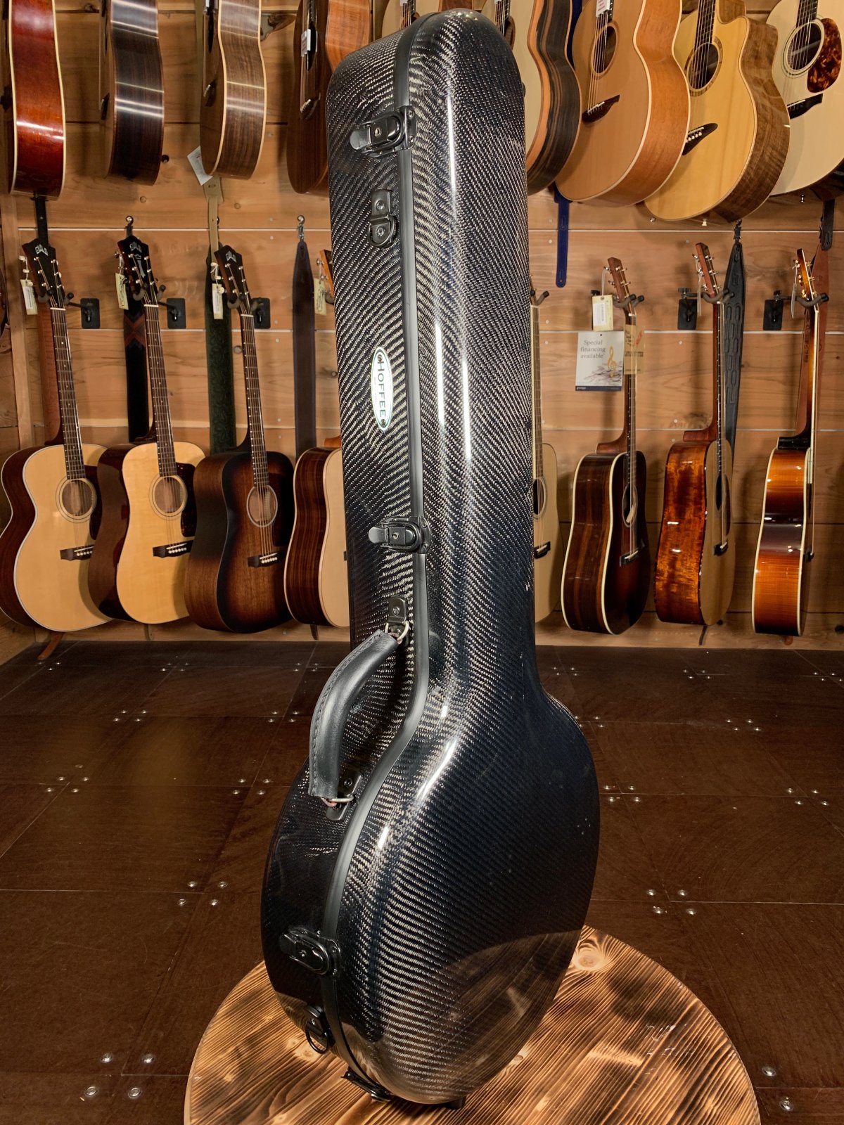 Hoffee Deluxe Carbon Fiber Banjo Case with Thinsulate Black Carbon w/ Green Interior