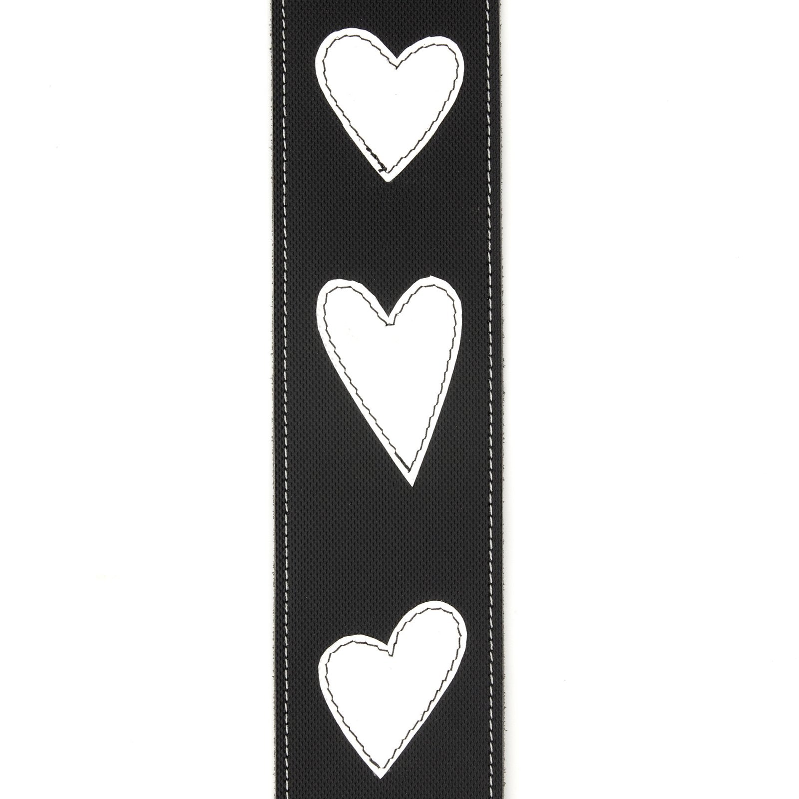 D'Addario/Planet Waves 2.5" Leather Guitar Strap Heart Icon Patches - Black w/ White L25W1414
