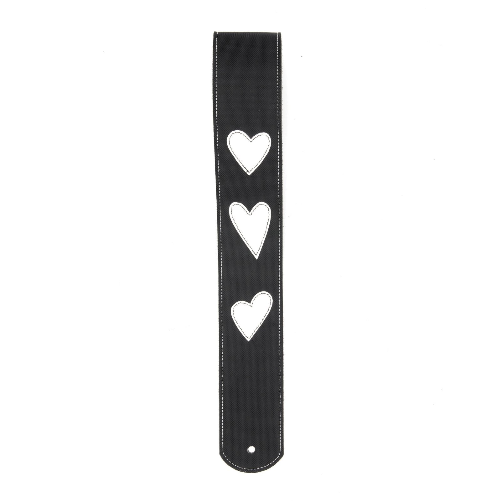 D'Addario/Planet Waves 2.5" Leather Guitar Strap Heart Icon Patches - Black w/ White L25W1414