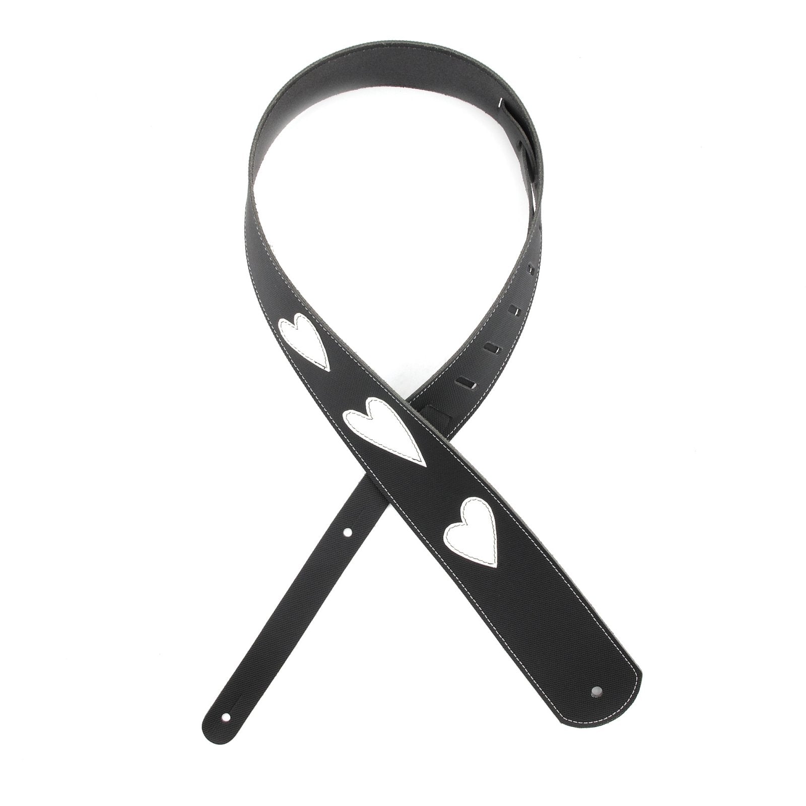 D'Addario/Planet Waves 2.5" Leather Guitar Strap Heart Icon Patches - Black w/ White L25W1414