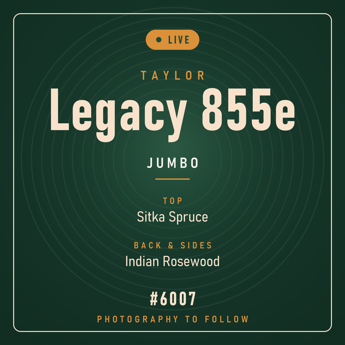 Taylor Legacy 855e Jumbo #6007 - Live Unboxing placeholder, photography to follow