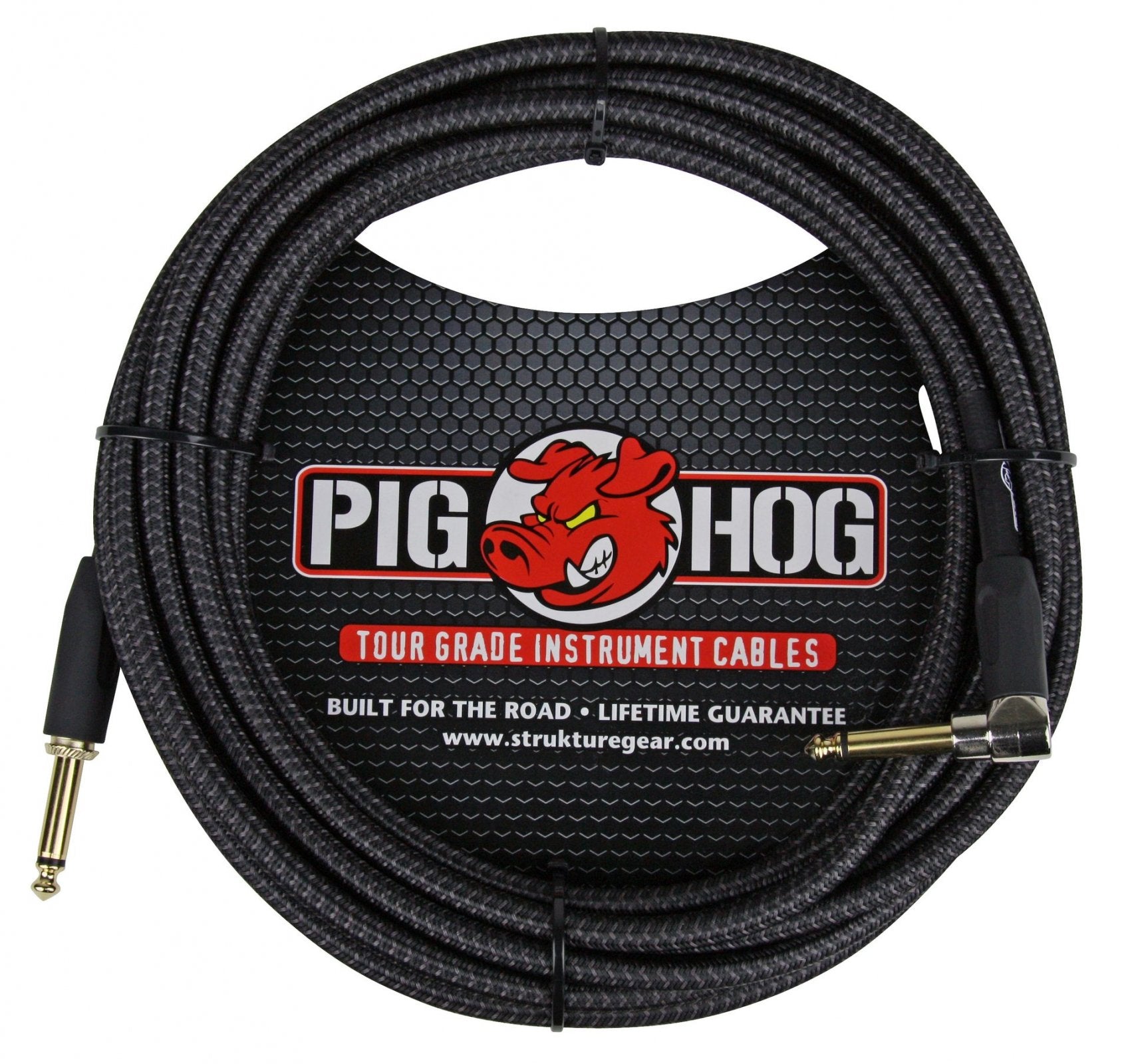 Pig Hog "Black Woven" 20ft Instrument Cable - Right Angle