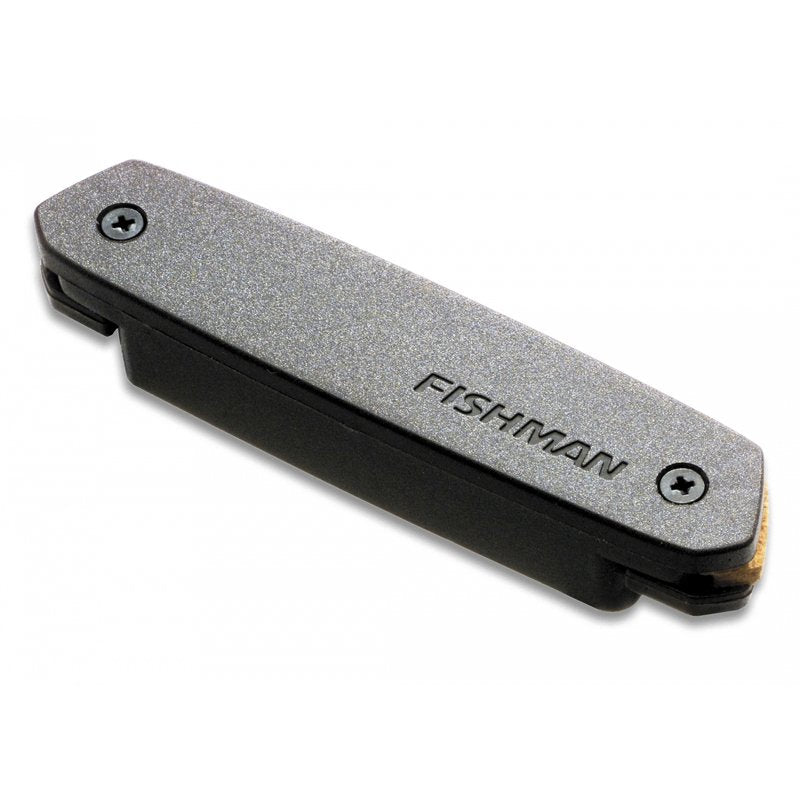 The Fishman Neo-D Humbucking Pickup (Pro-Neo-D02) features a rectangular black textured casing with two screws and the embossed Fishman logo, designed for outstanding acoustic clarity.