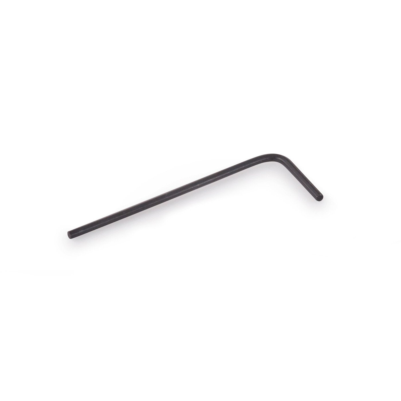 A black L-shaped hex key (Allen wrench) lies on a white background, ideal for adjusting the Framus & Warwick Rockboard Footswitch Topper StomPete, Silver, 3 pcs., or tightening components on effects pedals.