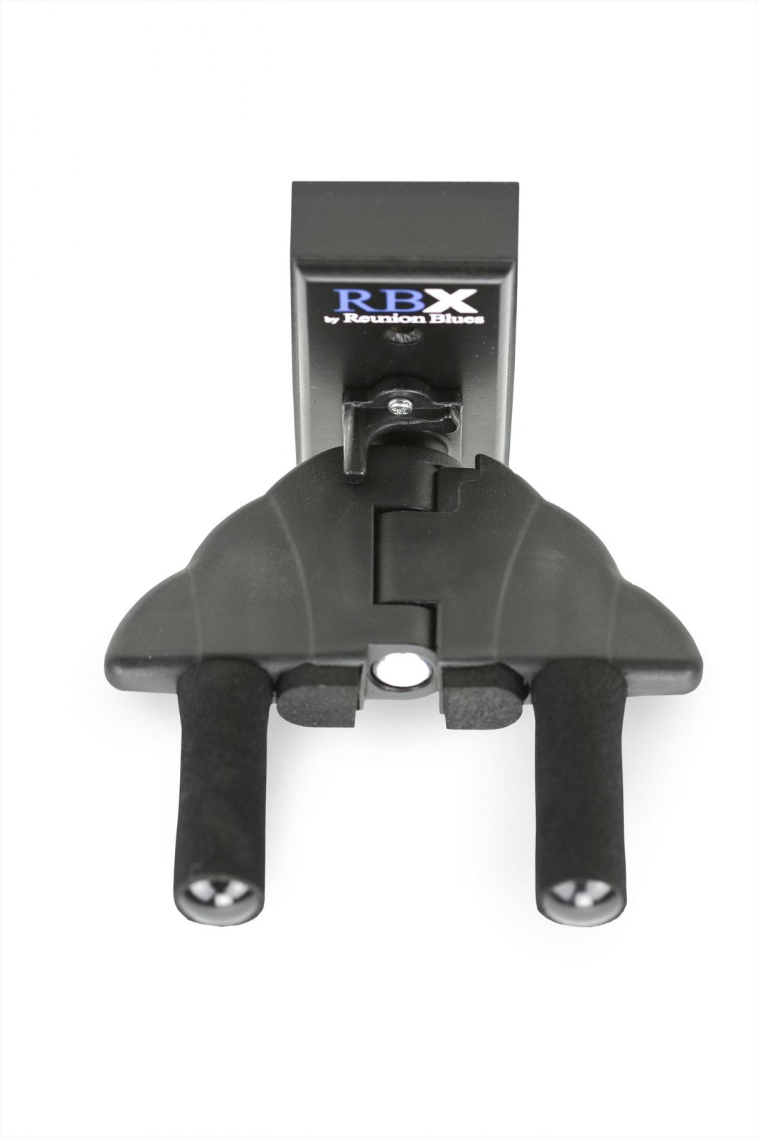 Black Reunion Blues RBXS-WHBK guitar wall hanger, shown from above on a white background—features padded arms for secure, comfortable support.