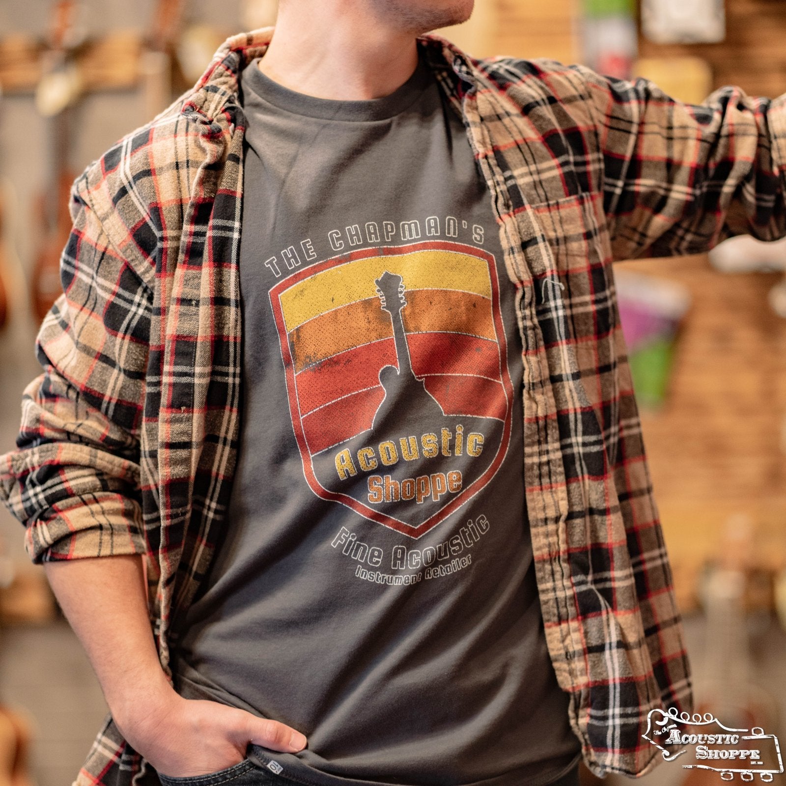 The Acoustic Shoppe "Mandolin Badge" Design T-Shirt