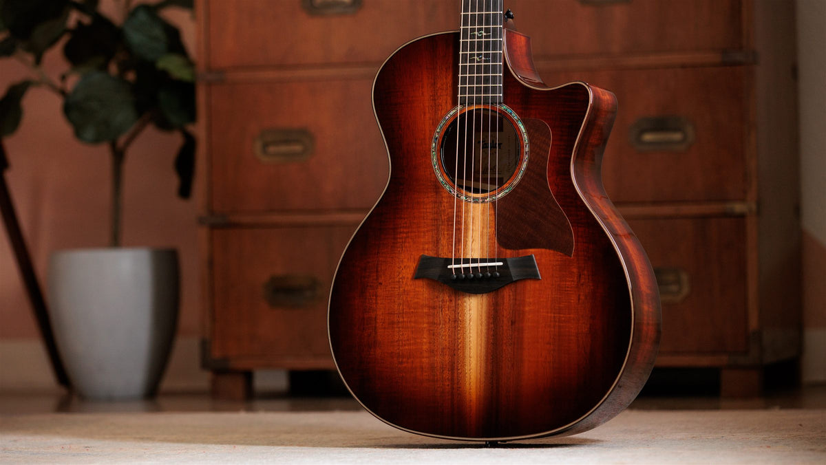 Taylor Koa Special lifestyle photo — K24ce Special Edition in a warm interior setting, The Acoustic Shoppe