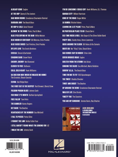 3-Chord Songs for Baritone Ukulele (G-C-D) Melody Chords and Lyrics for D-G-B-E Tuning (HL00156008)