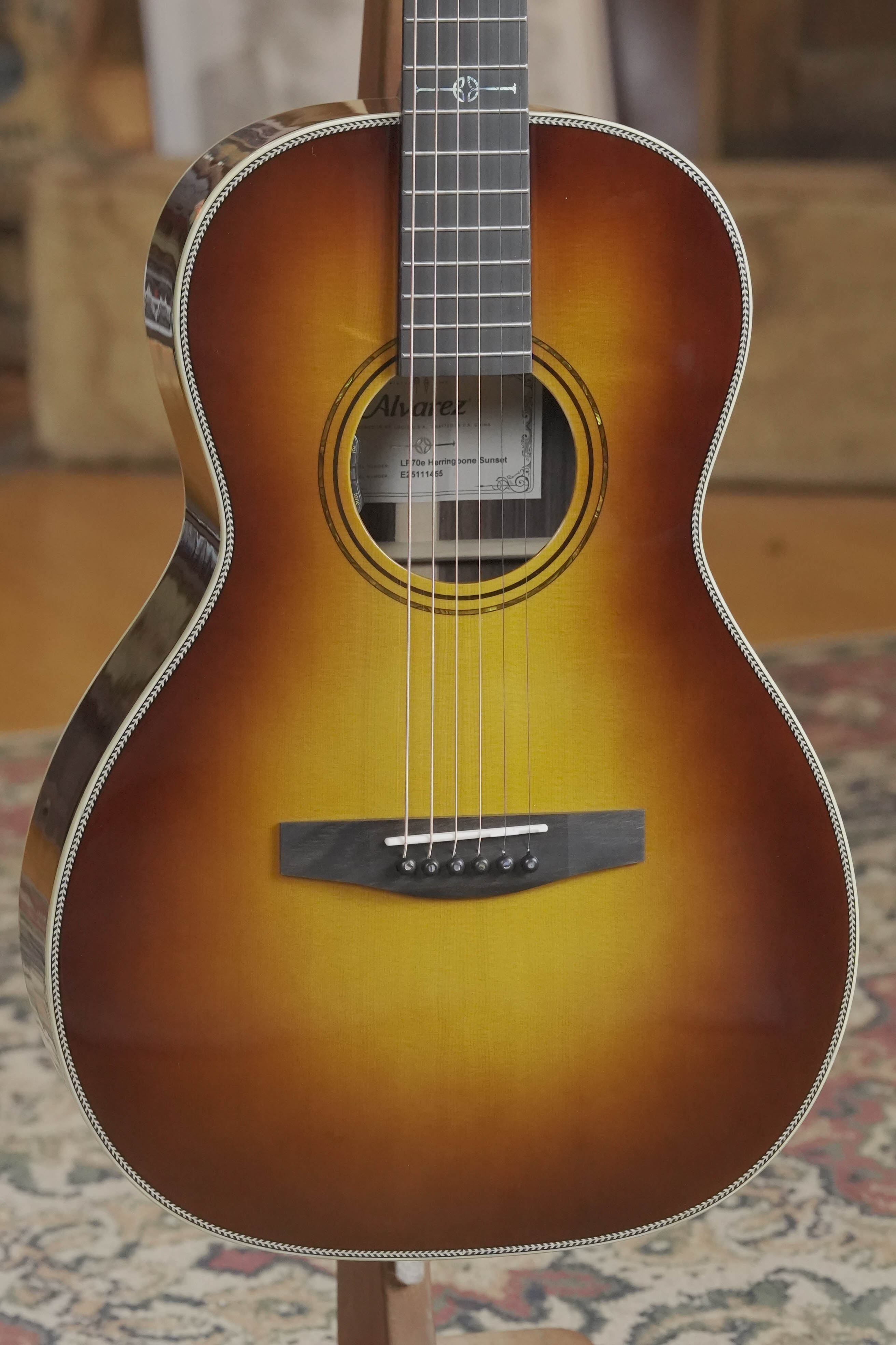 Alvarez Laureate LP70e Herringbone Sunset Sitka/East Indian Rosewood Parlor Guitar w/LR Baggs HiFi Pickup #1455
