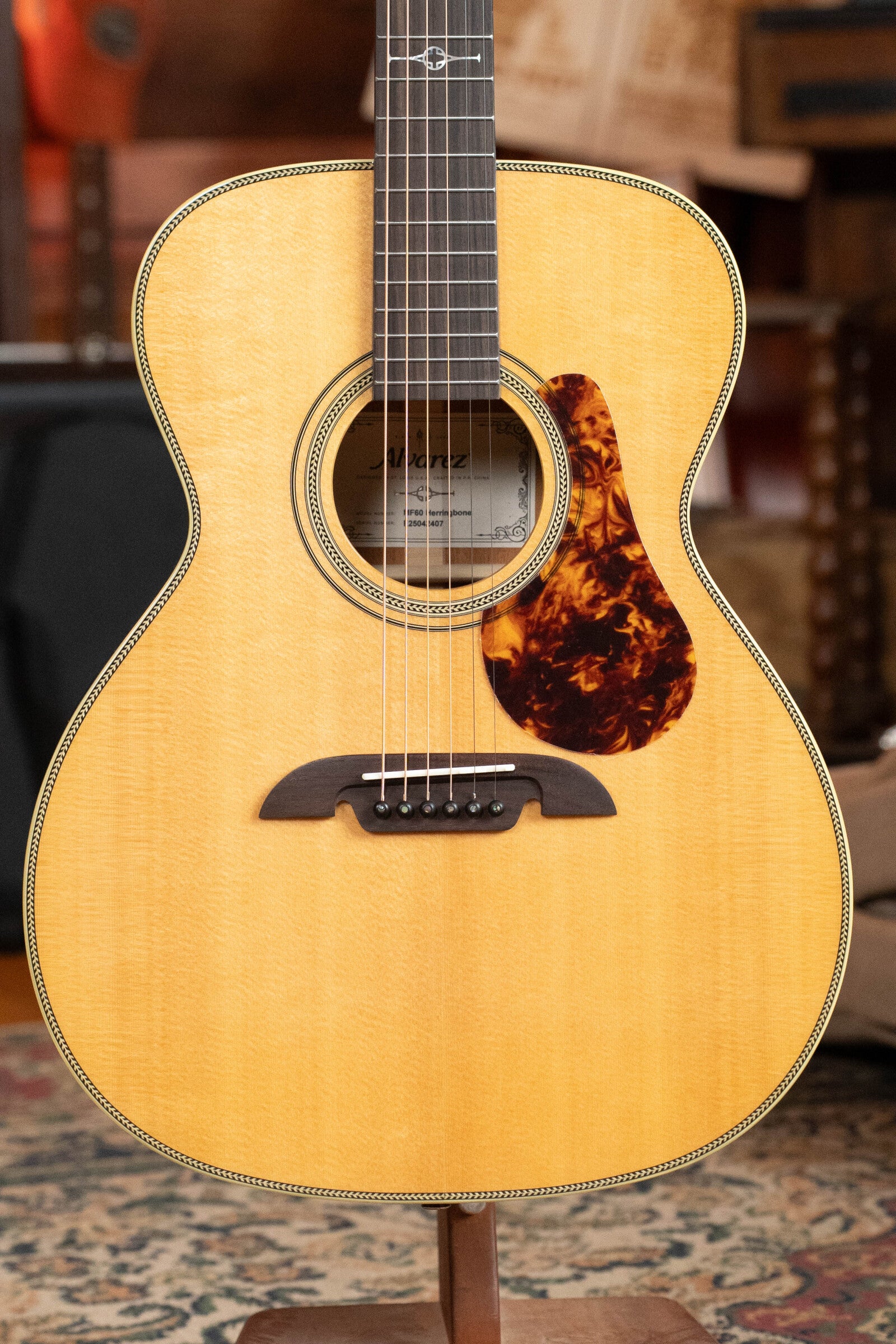 Alvarez Masterworks Series MF60 Herringbone Sitka/African Mahogany Orchestra Model Acoustic Guitar #2407