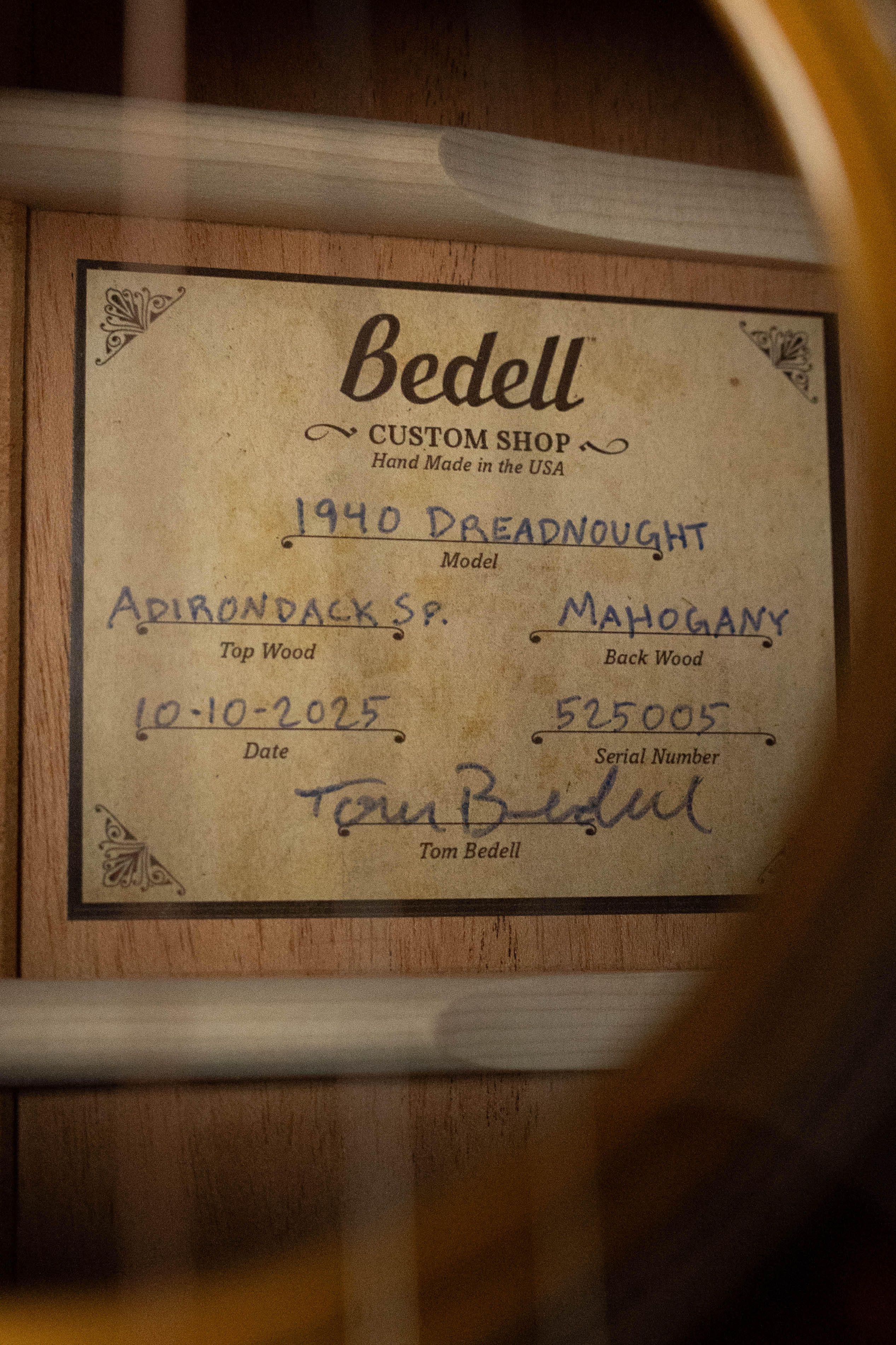 Bedell Special Edition 1940 Adirondack/Mahogany Dreadnought Acoustic Guitar #5005