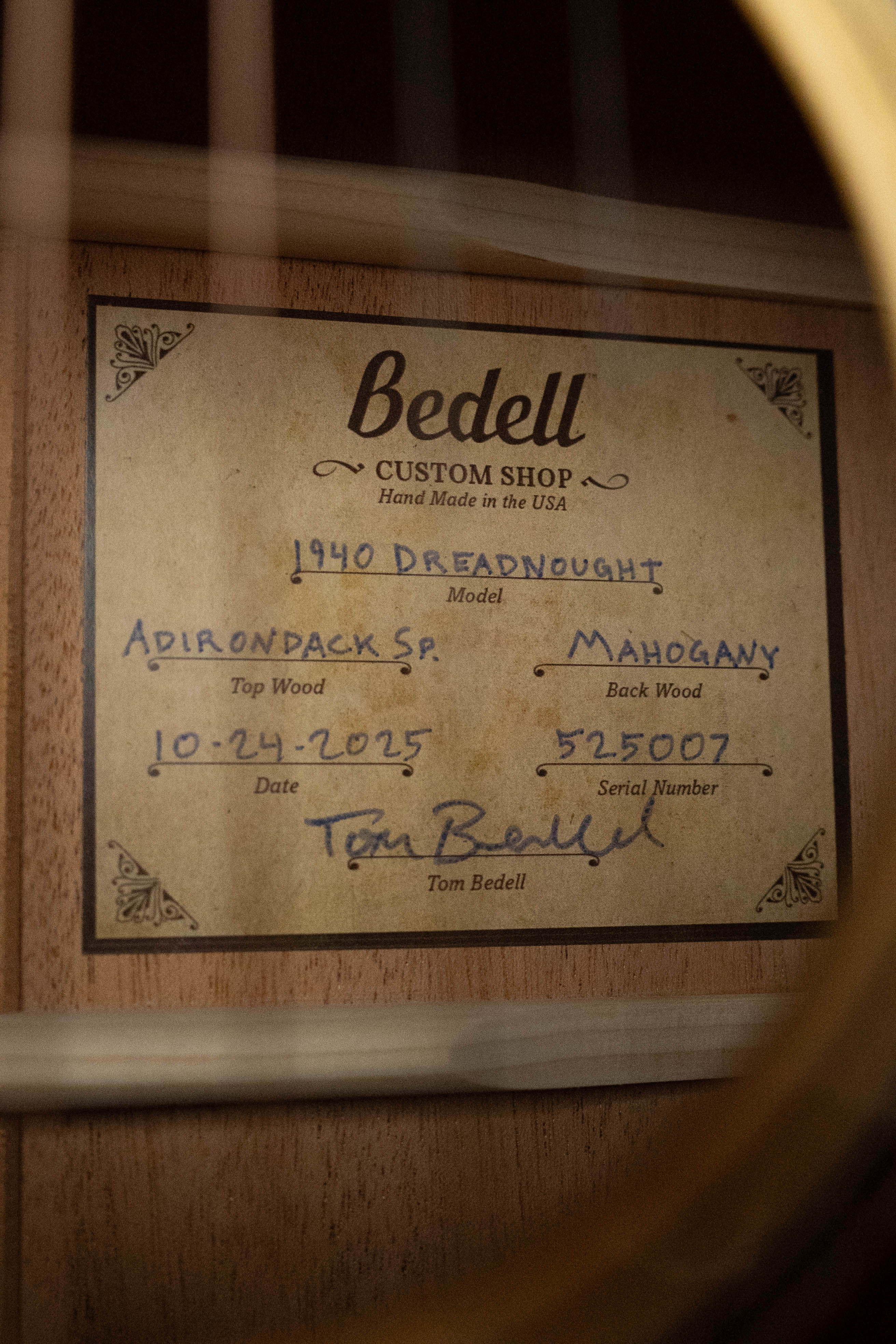 Bedell Special Edition 1940 Adirondack/Mahogany Dreadnought Acoustic Guitar #5007