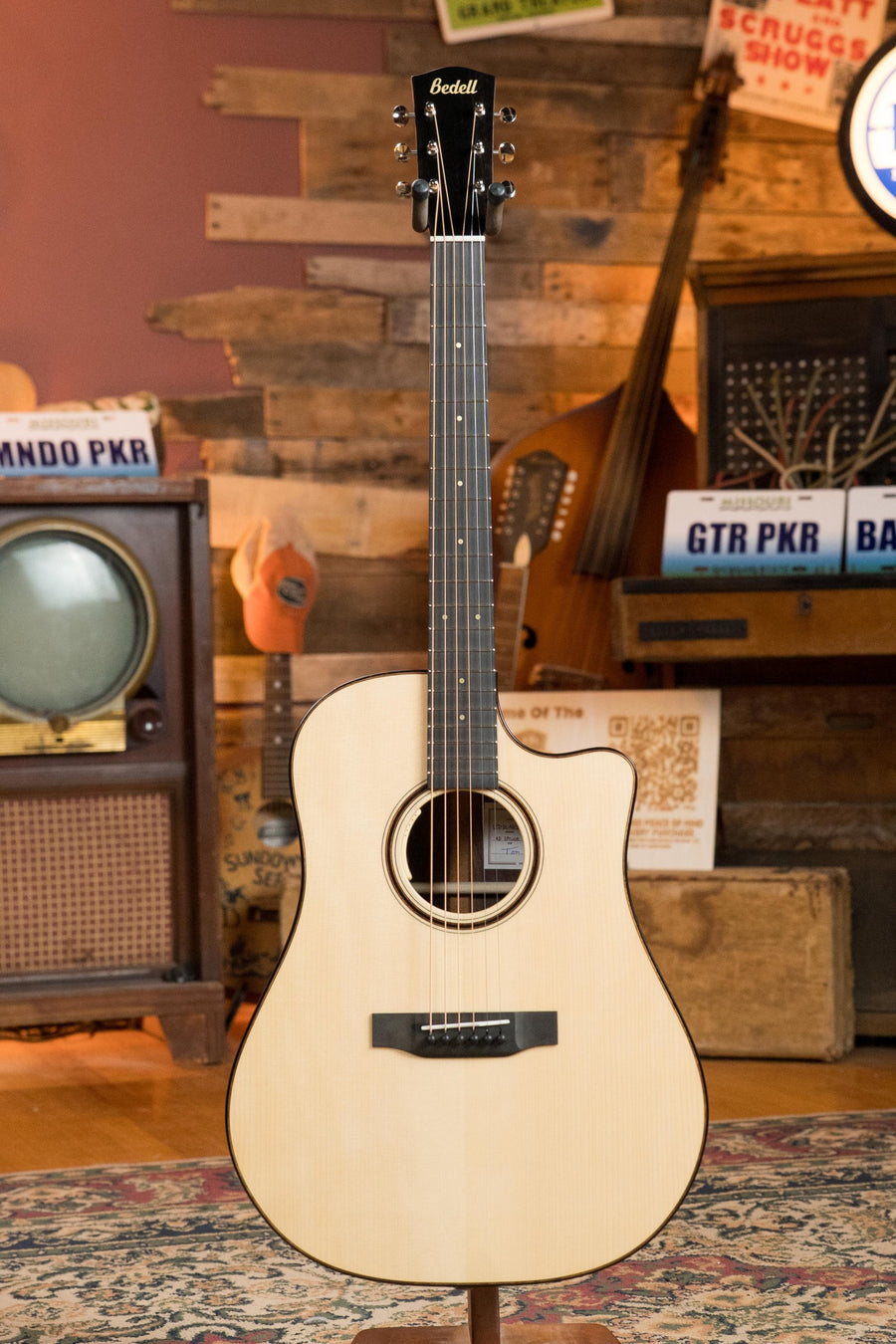 Limited edition dreadnought cutaway acoustic guitar with Adirondack top and figured Indian Rosewood sides and back. - Bedell Limited Edition Adirondack/Figured Indian Rosewood Dreadnought Cutaway Acoustic Guitar #4014 - Default Title