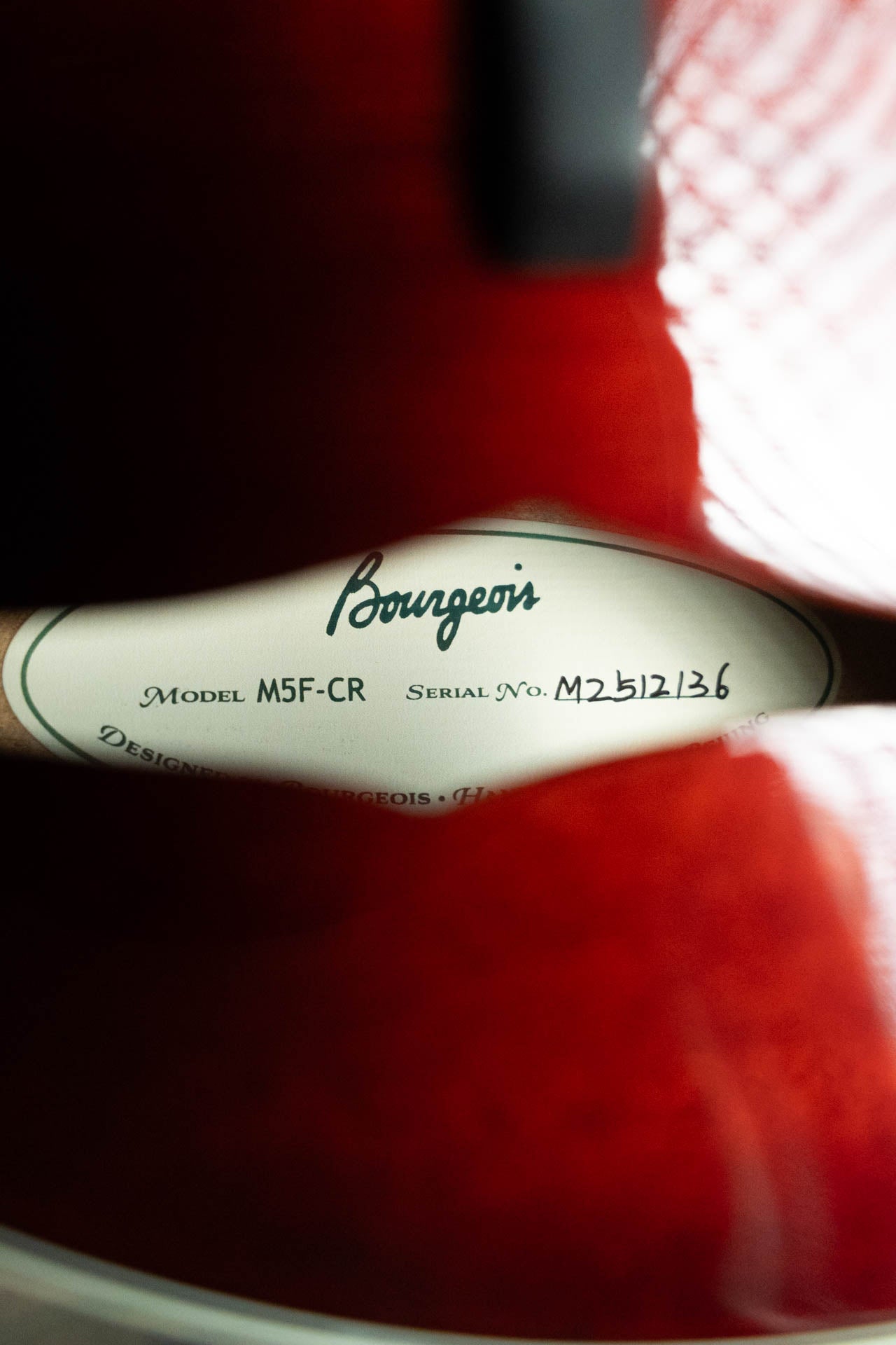 Bourgeois TAS Exclusive M5-F-CR Aged-Tone Adirondack/Maple Cordovan Red F-Style Mandolin #2136