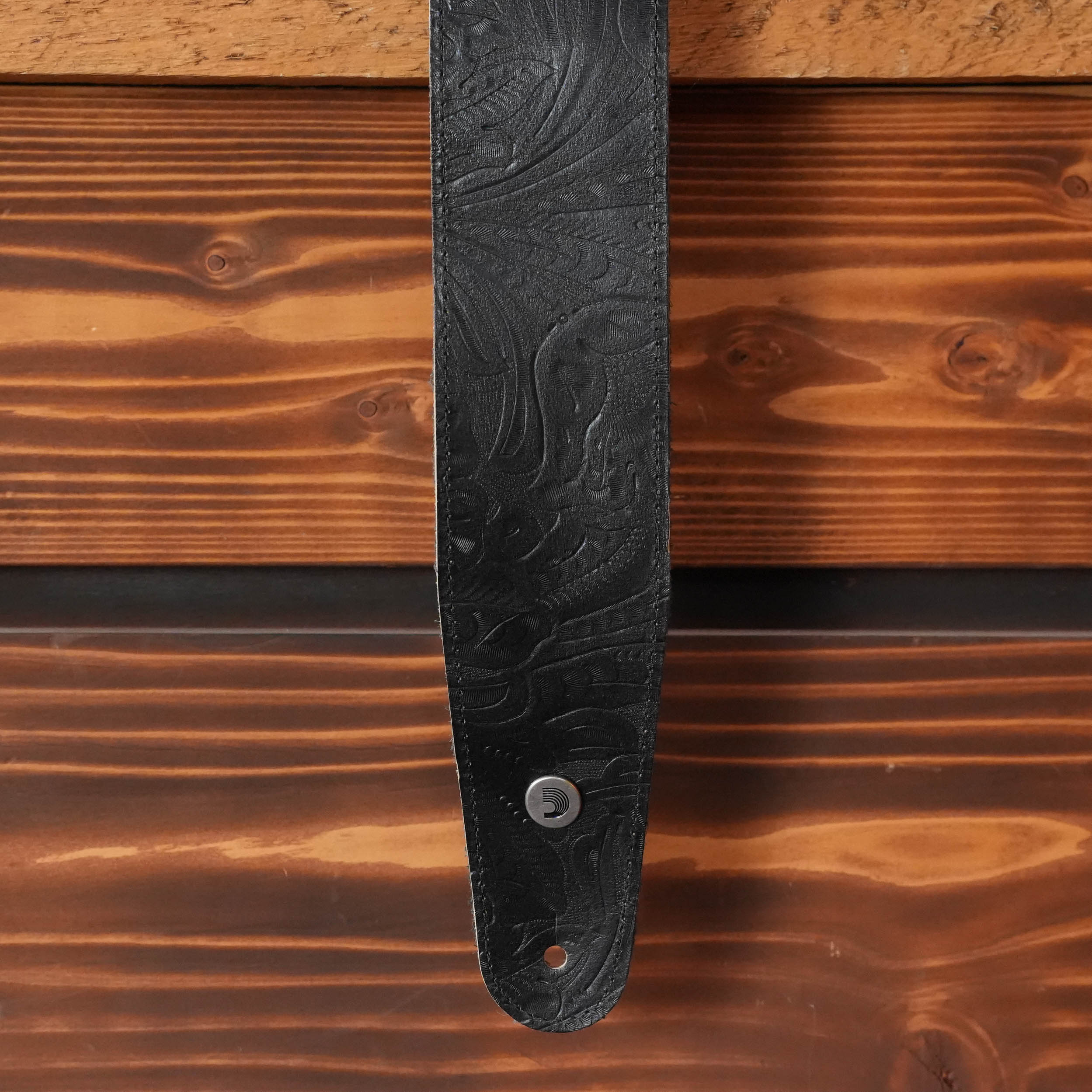 D'Addario Embossed Black Leather Guitar Strap