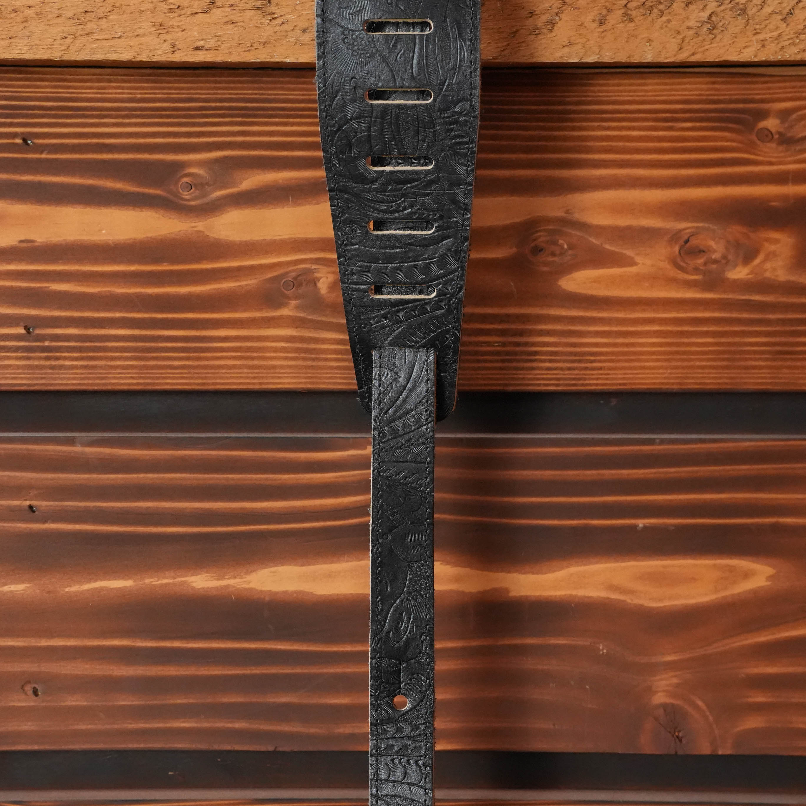 D'Addario Embossed Black Leather Guitar Strap