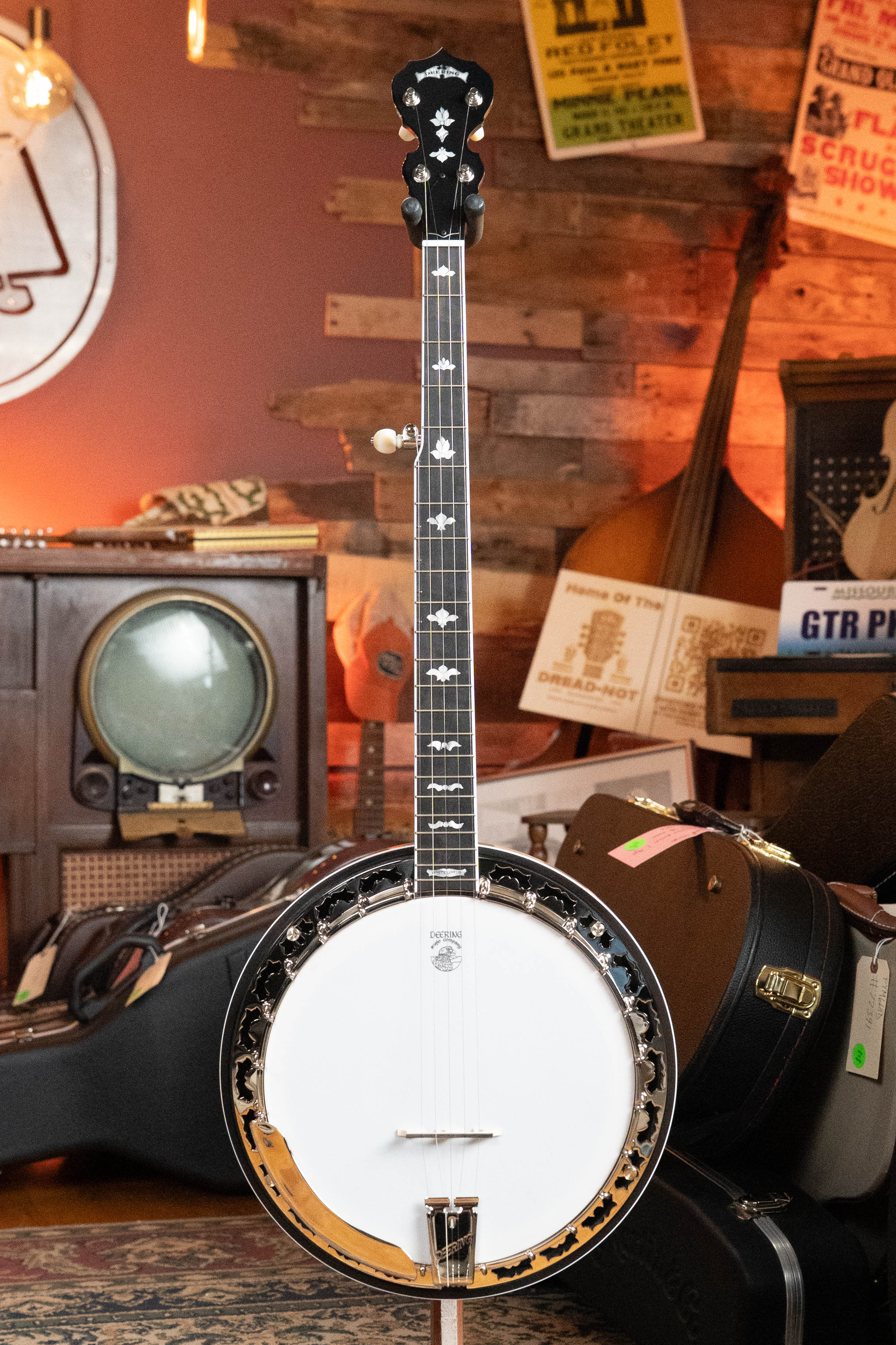 Deering White Lotus 5-String Resonator Banjo w/Spikes Installed #BB89